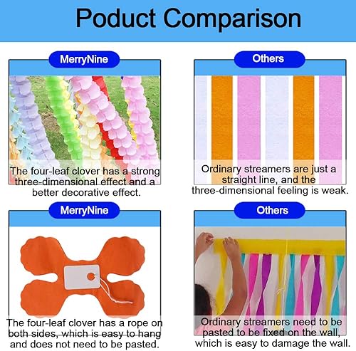 Miniatura 5 de MerryNine Serpentinas para fiesta, 6 unidades, 11.81 pies  11.8 ft cada uno reutilizable de trébol de cuatro hojas para decoración de fiestas, bodas