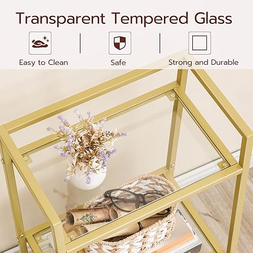 Miniatura 7 de HOOBRO Soporte de estante de vidrio dorado, unidad de estante de pie de 3 niveles, organizador y almacenamiento de baño, estantes de almacenamiento