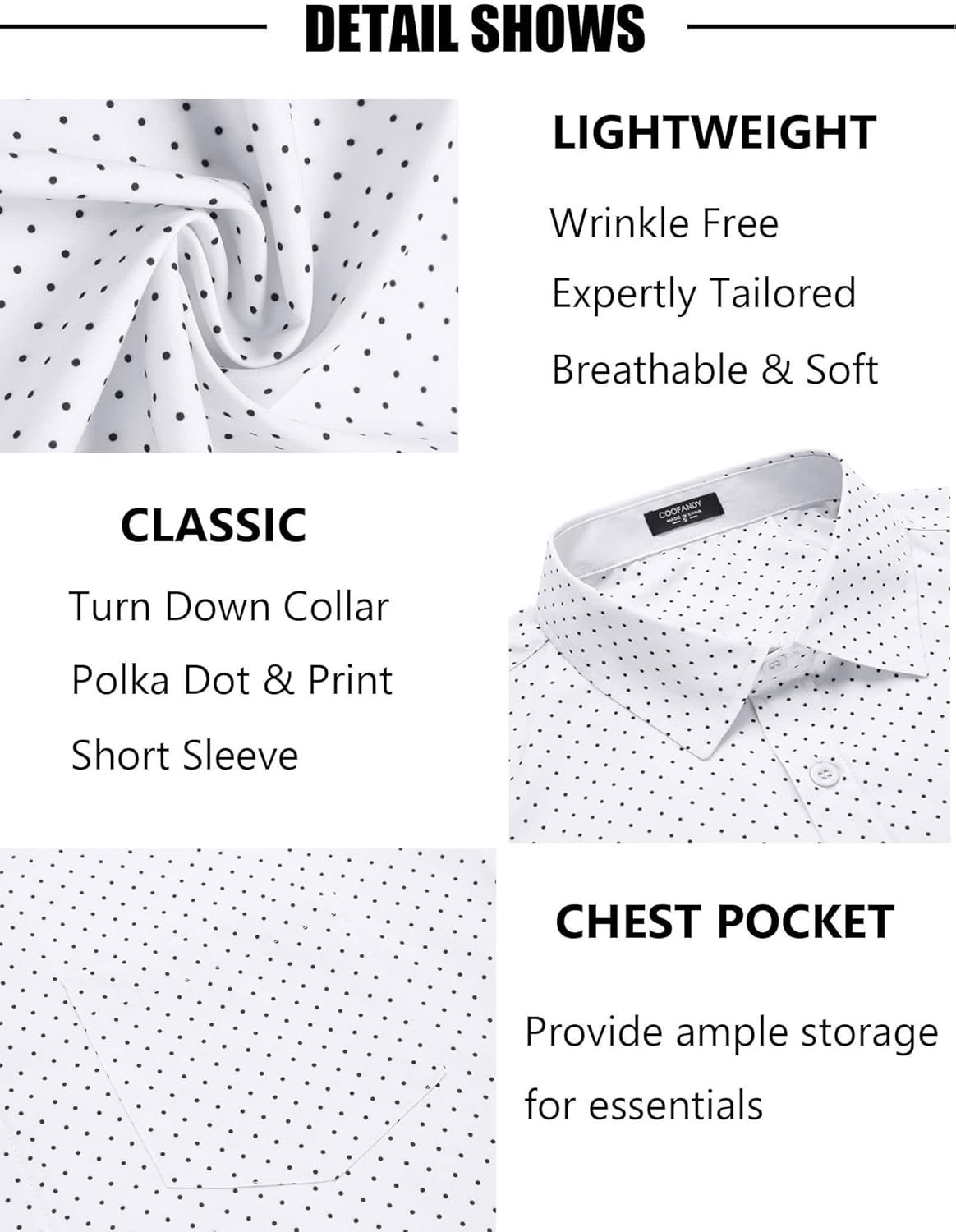 COOFANDY Mens Short Sleeve Button Down Shirts Wrinkle Free Dress Shirts Casual Polka Dot Print Shirt with Pocket - Image 5