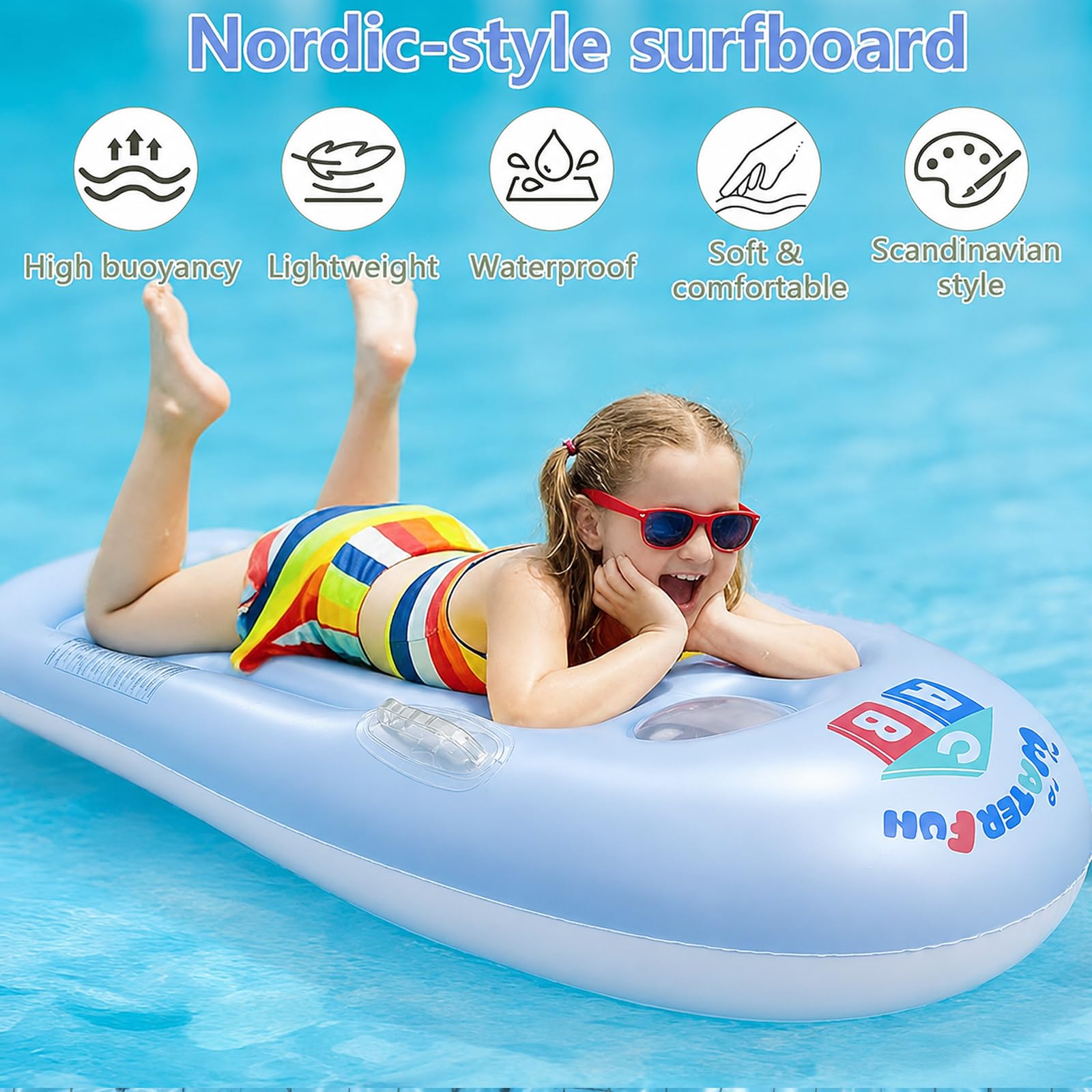 Schwimmbrett Bodyboard Aufblasbar, Surfbrett Bodyboard mit Griffen, Schwimmhilfe Aufblasbar Kinder, Aufblasbares Bodyboards für Strand, Wasserrutschbahn, Pool - 118 x 52cm