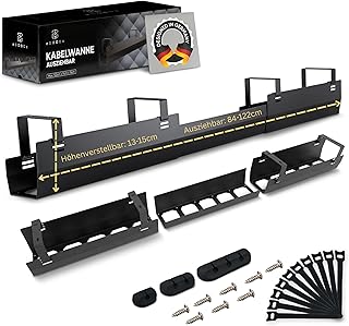 2GOODz - Kabelwanne für Schreibtische - Kabelkanal ausziehbar 84 bis 122 cm - Effizientes Kabelmanagement - Komplett Set mit Gratis Zubehör - Einfache Montage - Schwarz