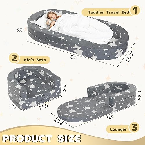 Miniatura 2 de Cama de viaje para niños pequeños, silla plegable portátil 3 en 1, tumbona de espuma suave con funda lavable, estrella