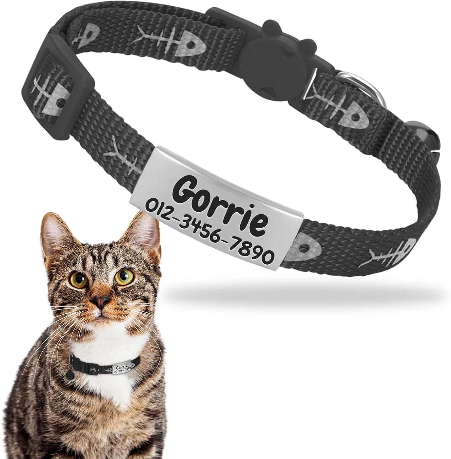 Bestomrogh Reflective Cat Collar with Name Tag, Personalised Cat