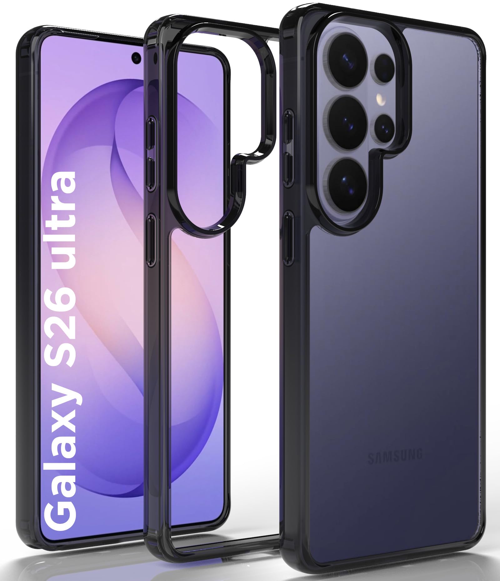 RIGGEAR Shockproof Clear Hybrid Armor Back Cover Case Compatible with Samsung Galaxy S26 Ultra (Clear-Black TPU Bumper with Transparent PC)