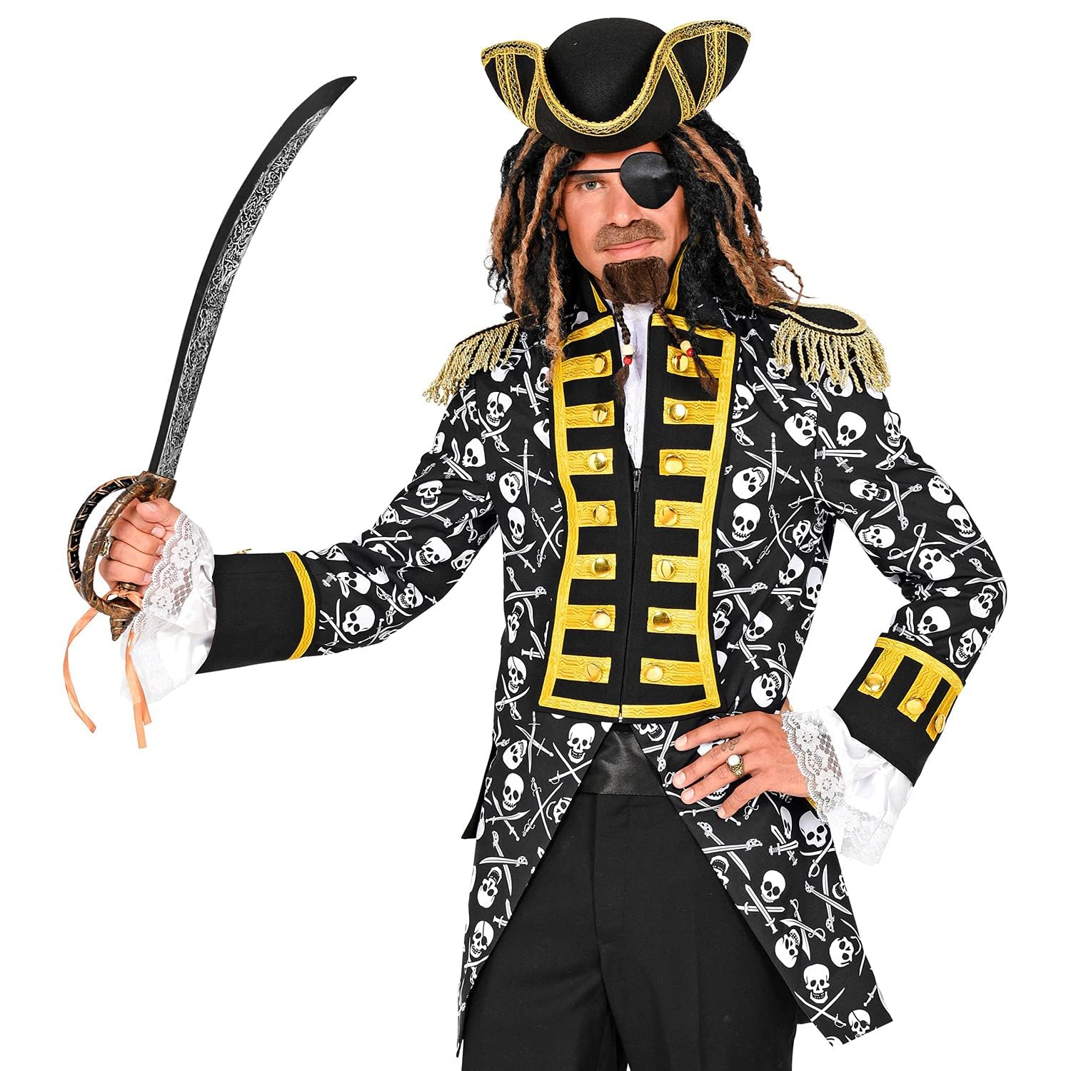 W WIDMANN MILANO Party Fashion - Traje de gala pirata para hombre | Frac estilo pirata, uniforme la guardia, complemento para disfraces de corsarios, capitanes, Carnaval y fiestas temáticas