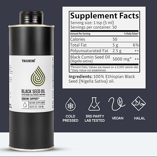 Miniatura 5 de Aceite de semilla negra 100% etíope, 16.9 onzas líquidas, aceite de semilla negra prensado en frío para apoyo inmunológico, alta potencia 5.7% - 21%
