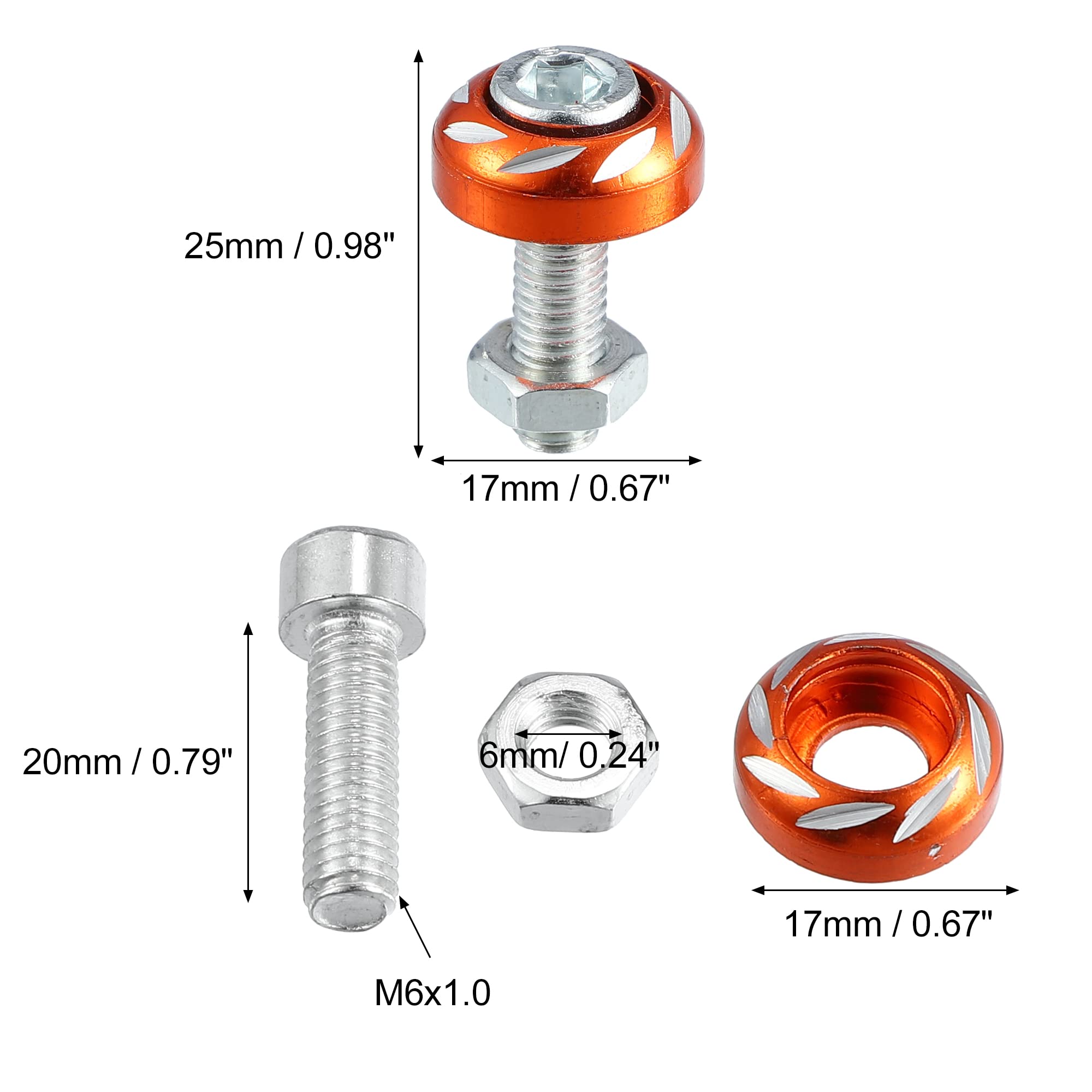 ACROPIX 4-Pack Aluminum License Plate Bolts - Orange CNC Alloy Screw Nuts For Cars & Motorcycles