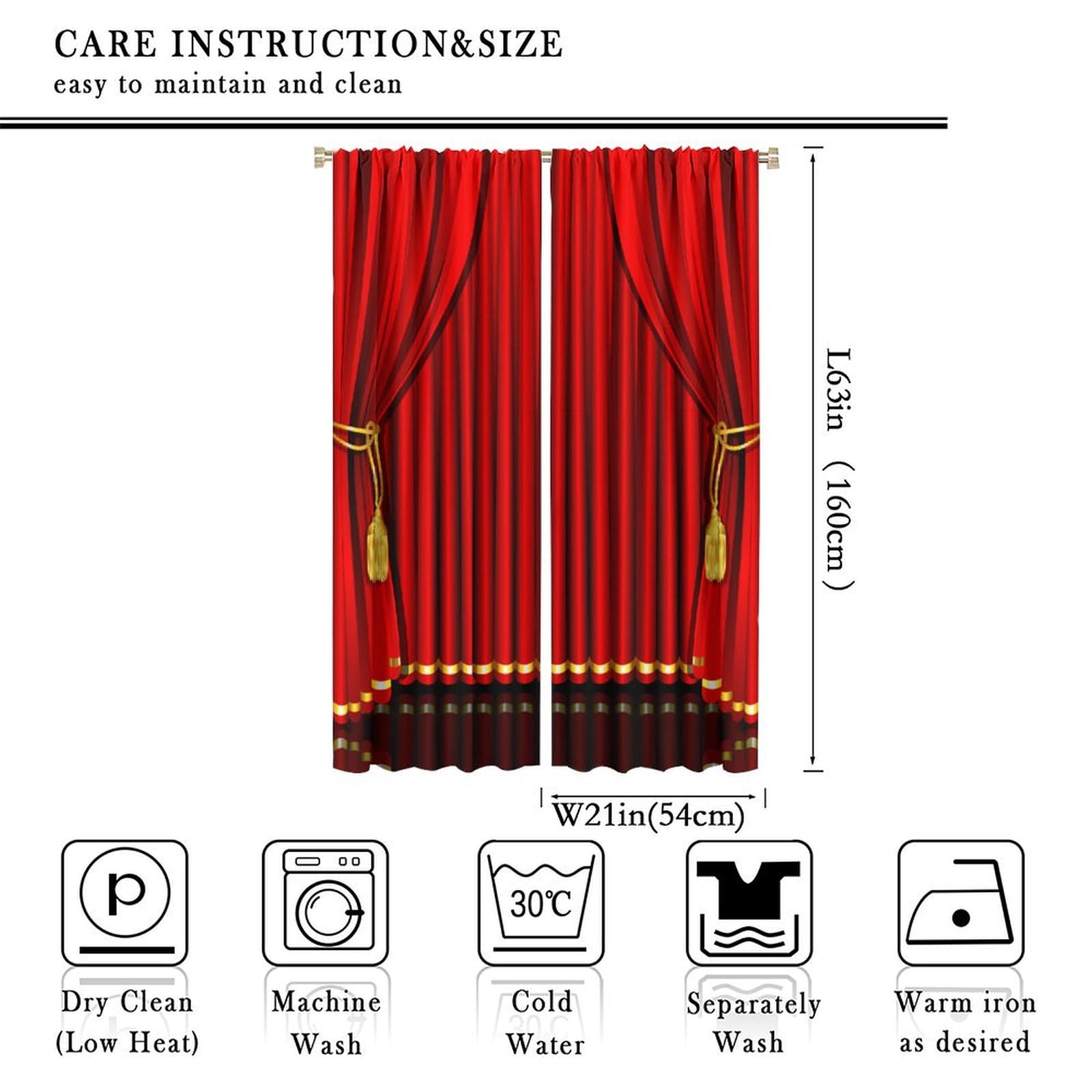 Cortinas de teatro, espectáculo, concierto de escenario, teatro, cortina roja para ventana, cortinas para dormitorio, sala de estar, 42 x 63 pulgadas