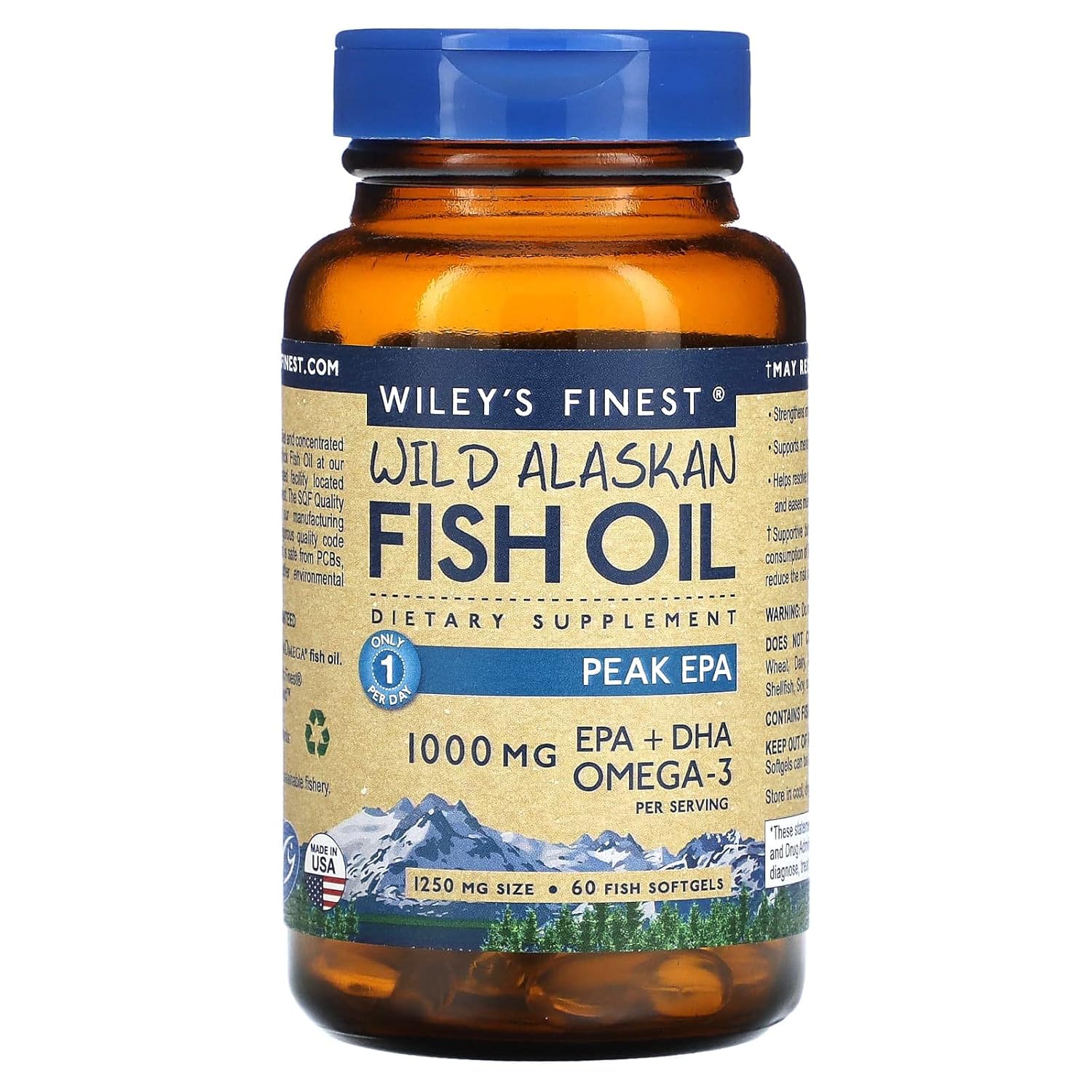 WILEY'S FINEST WILD ALASKAN FISH OIL PEAK EPA 1000 MG EPA+DHA OMEGA3 (60 FISH SOFTGELS