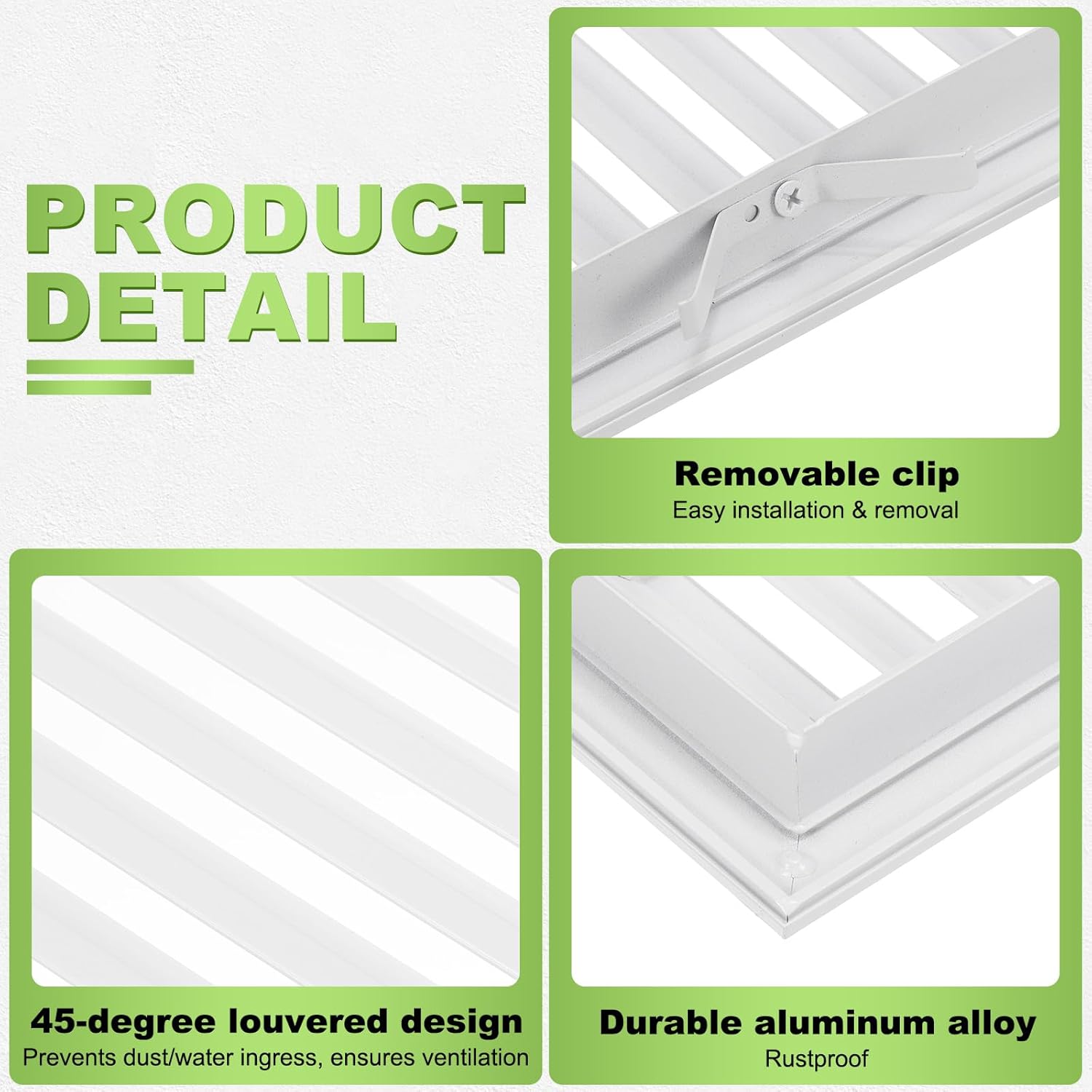 Aluminum Air Vent Grille, 15 x 15 Inch(Duct Opening) Exhaust Vent Cover Louvered Vent Grill for Wall Door Ceiling Cabinet Wardrobe Radiator Heating System, Matte White