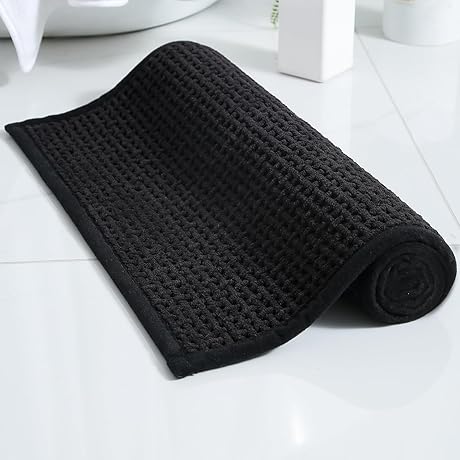 Lukinbox Washable Black Chenille Bathmat for Bathroom Floor & Shower [24x16]