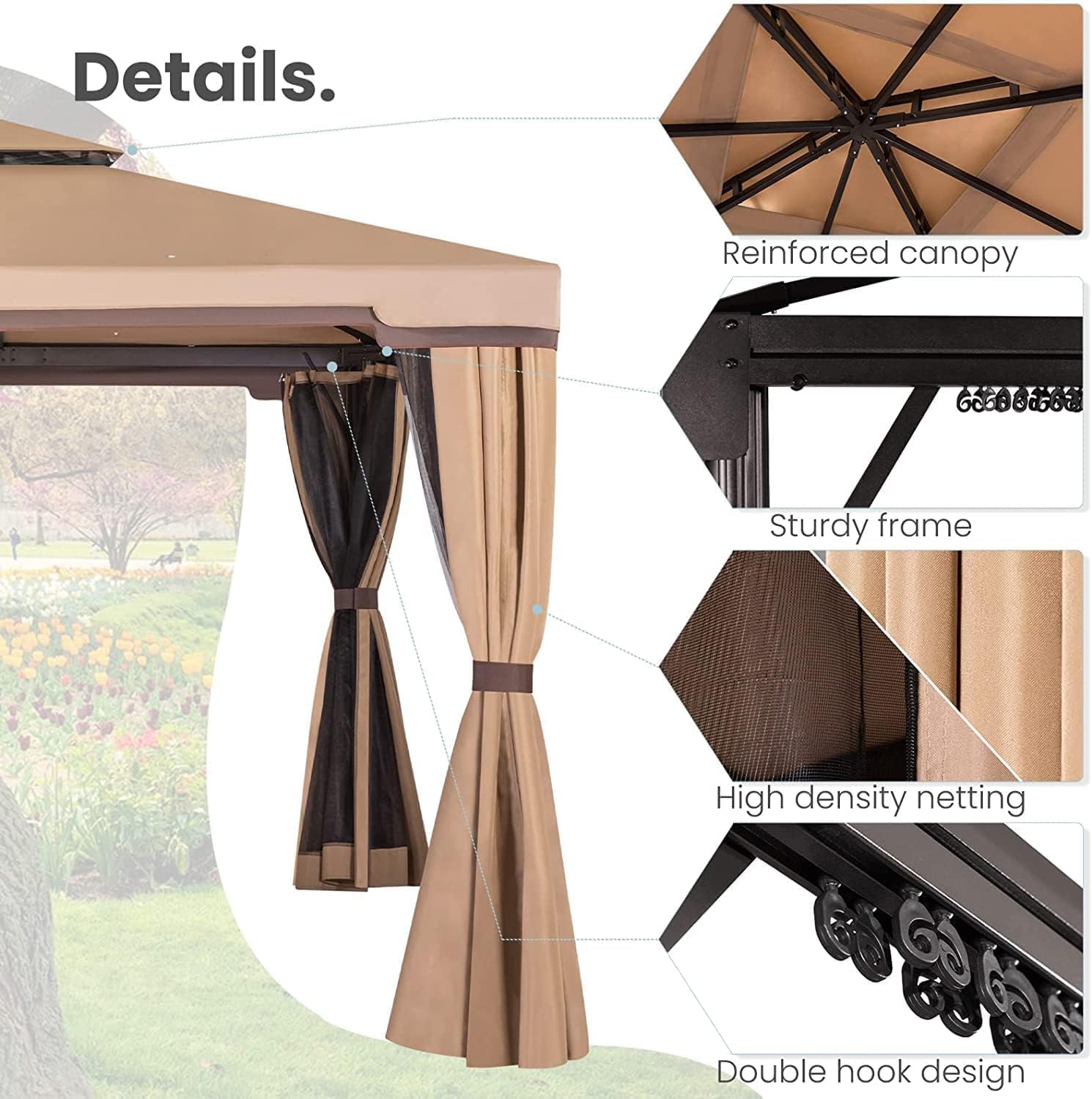 Outdoor Garden Gazebo 10 x 10 FT Patios All-Season Permanent Gazebo with Vented Soft Canopy and Mosquito Netting