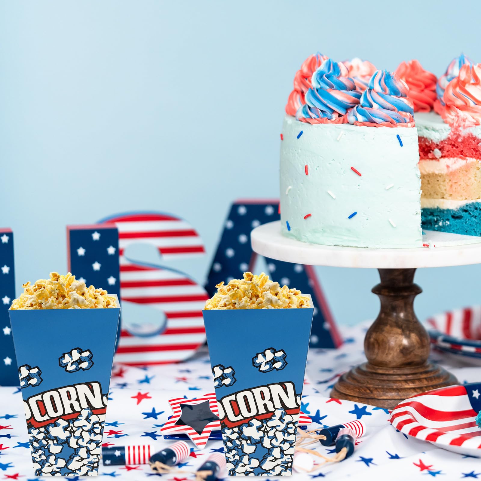 Cajas de Palomitas de Maíz Diseño Clásico y Resistente de Papel Azul 100 Piezas Fáciles de Usar para Fiestas y Regalos Pequeños