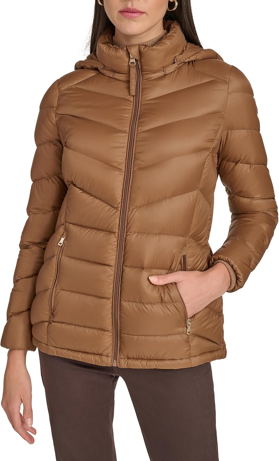 Calvin Klein womens Chevron Quilted Down Coat – Lightweight Packable Puffer Jacket - Image 7