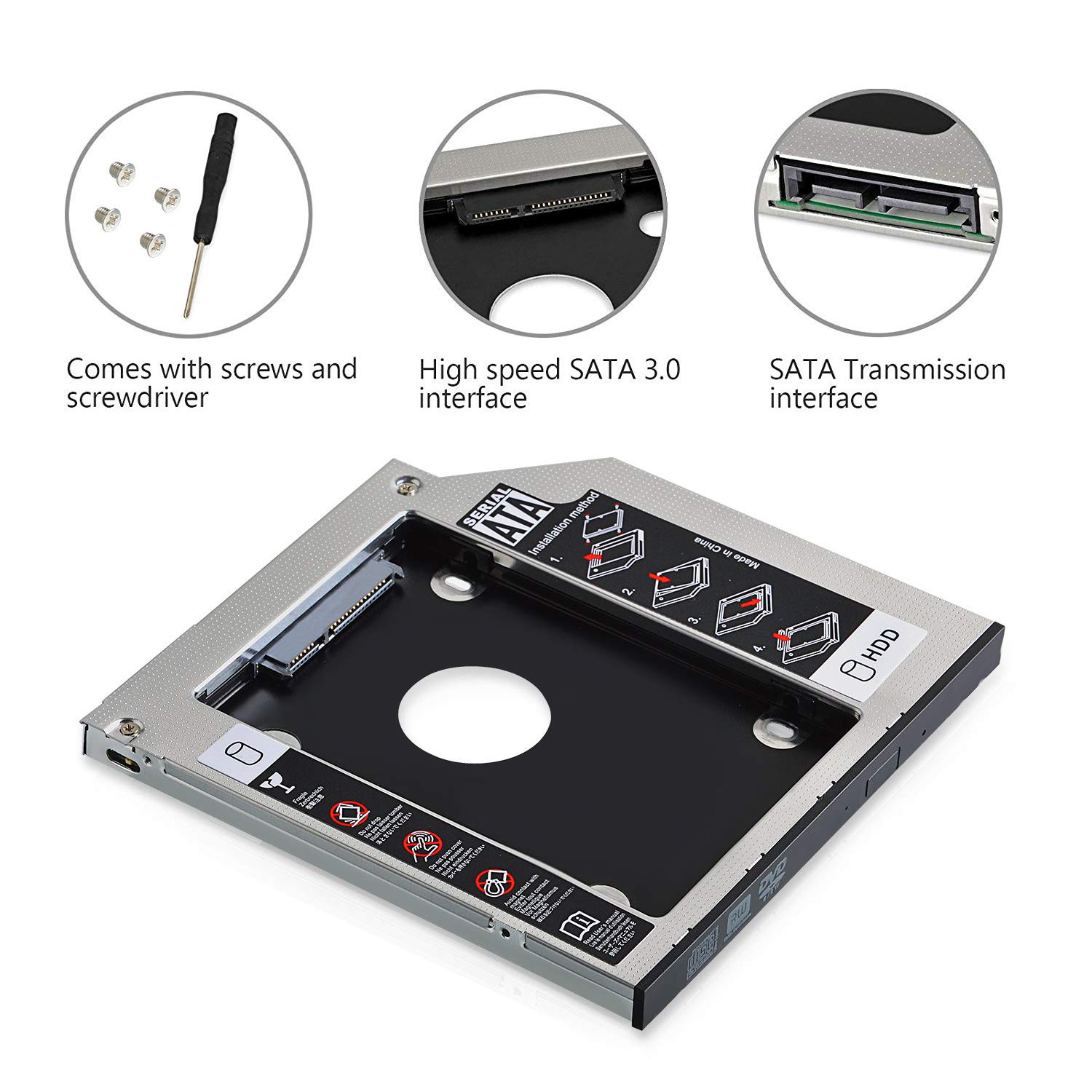 GeekerChip Hard Drive Caddy Frame 9,5mm,2nd 2.5" HDD/SSD SATA3 HDD Hard Drive Adattatore per 9.5mm Notebook Dvd-Rom bay Ottico