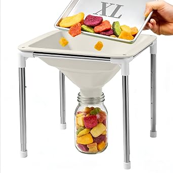 HOOMESUN Extra Large Silicone Funnel for Harvest Right Freeze Dryer, 12" Wide Mouth Fits All Trays, Reinforced Stable Stand with Adjustable Height, Collapsible Non-Stick, for Mylar Bags & Jars White