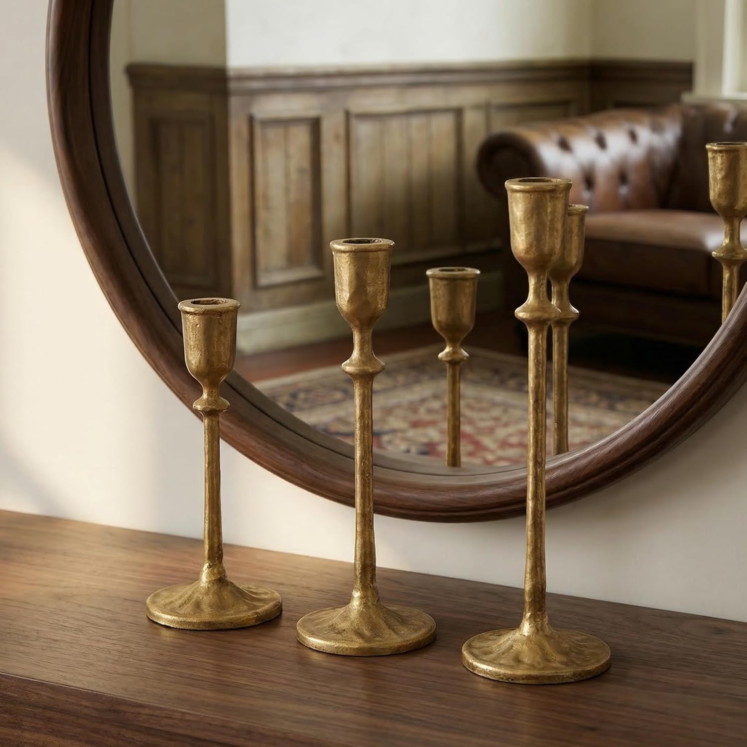 Vintage Candlesticks Holder Set of 3 - Rustic Distressed Cast Iron Taper Candle Holders for Farmhouse Home Decor, Decorative Candle Sticks Stand for Mantel, Dining Table Centerpiece