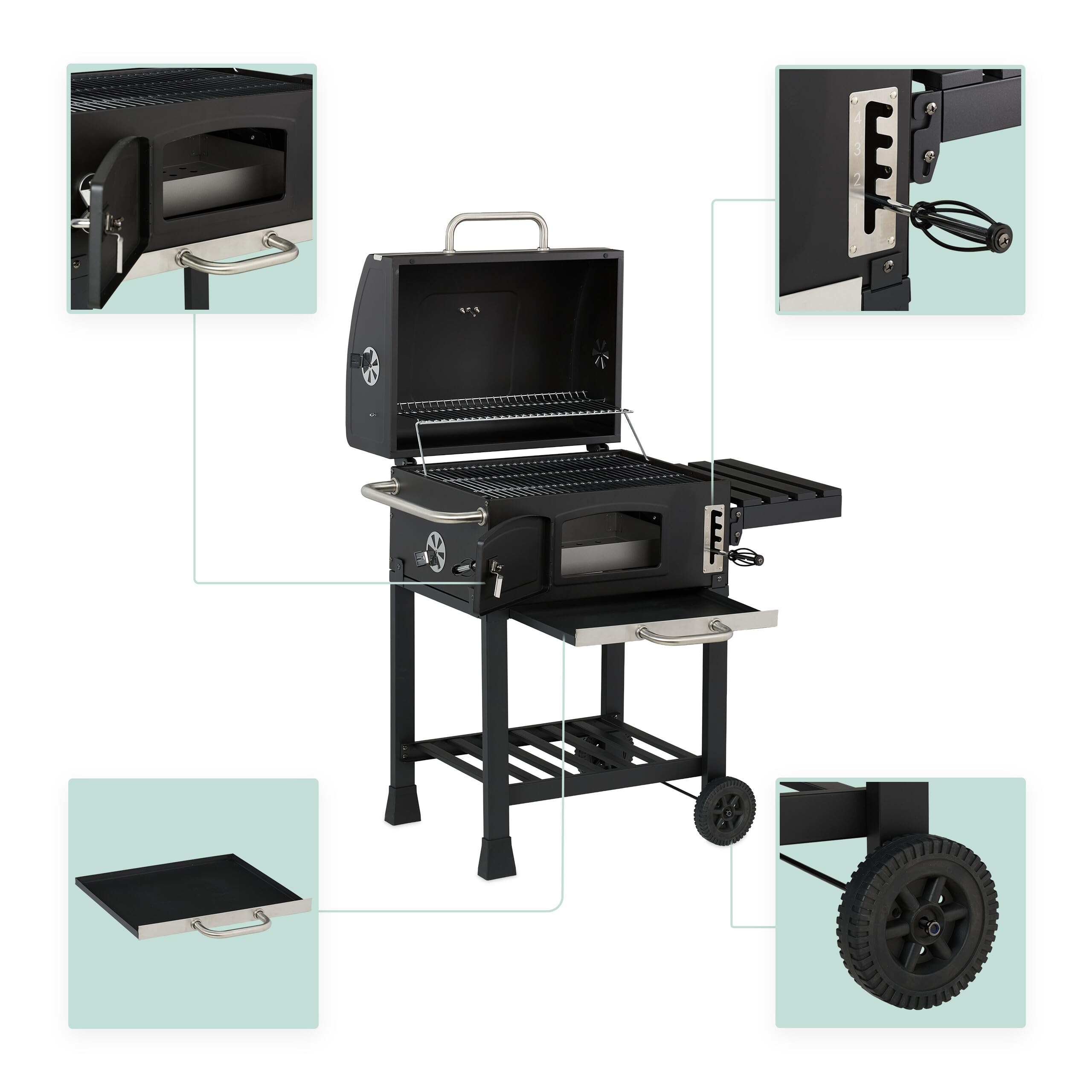 Relaxdays Grill na węgiel drzewny, grill na kółkach, z pokrywą, grill ogrodowy XXL, czarny/srebrny, 1 sztuka