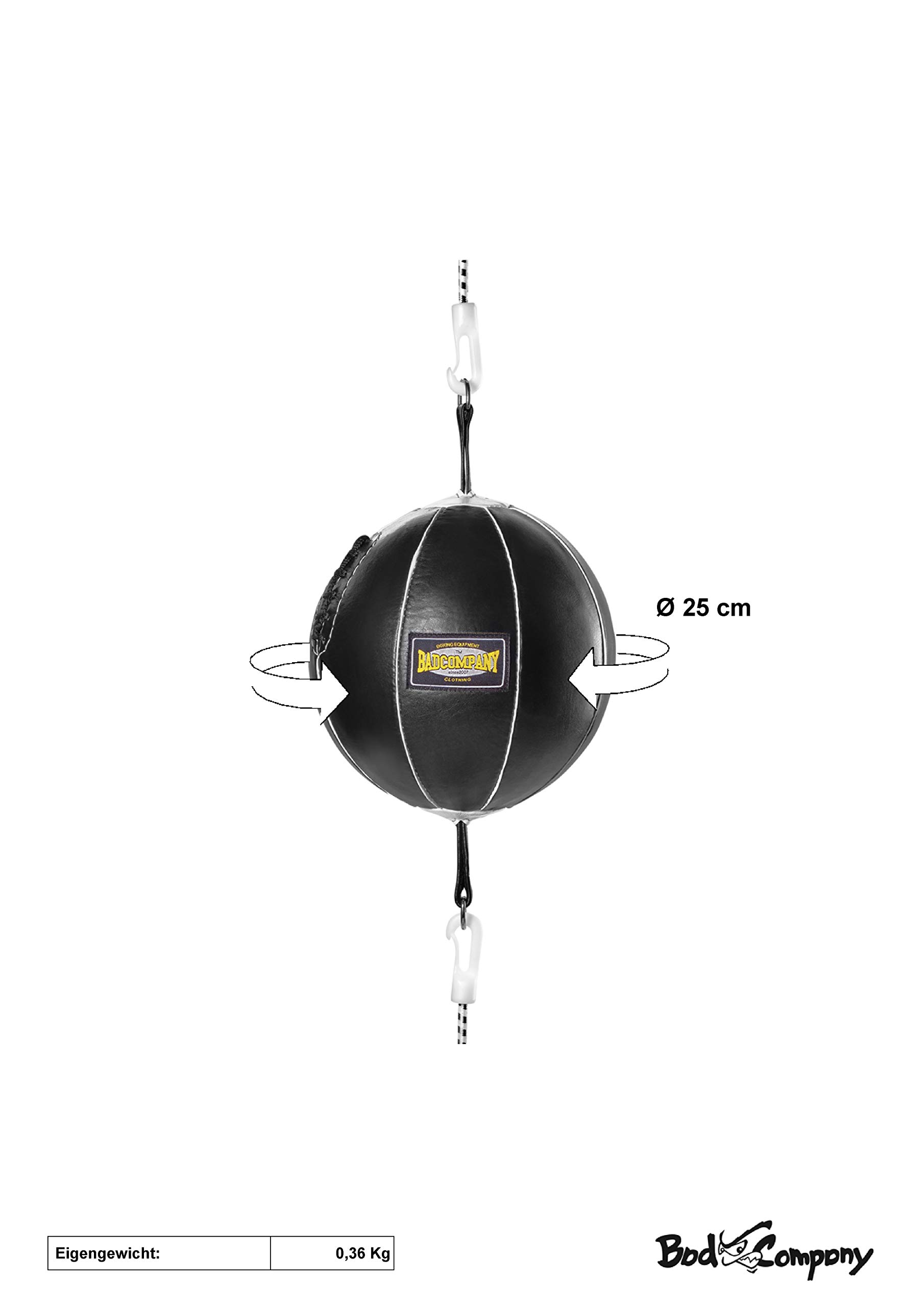 Bad Company Doppelendball aus Leder inkl. elastischen Spanngurten I 25 cm Durchmesser I Boxball für das Reflex- und Boxtraining