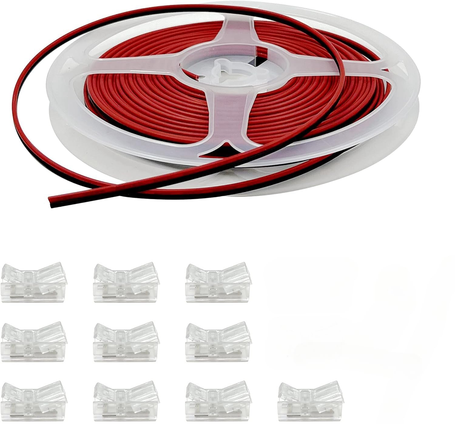 THE WHITE SHOP 8-8mm Cob Led Strip Light Connectors 2 Pin, led Strip to Wire Solderless Transparent Track Lighting Adapter Connection with 19.68ft Led Wire Extension Cable for White Led Tape 12/24V