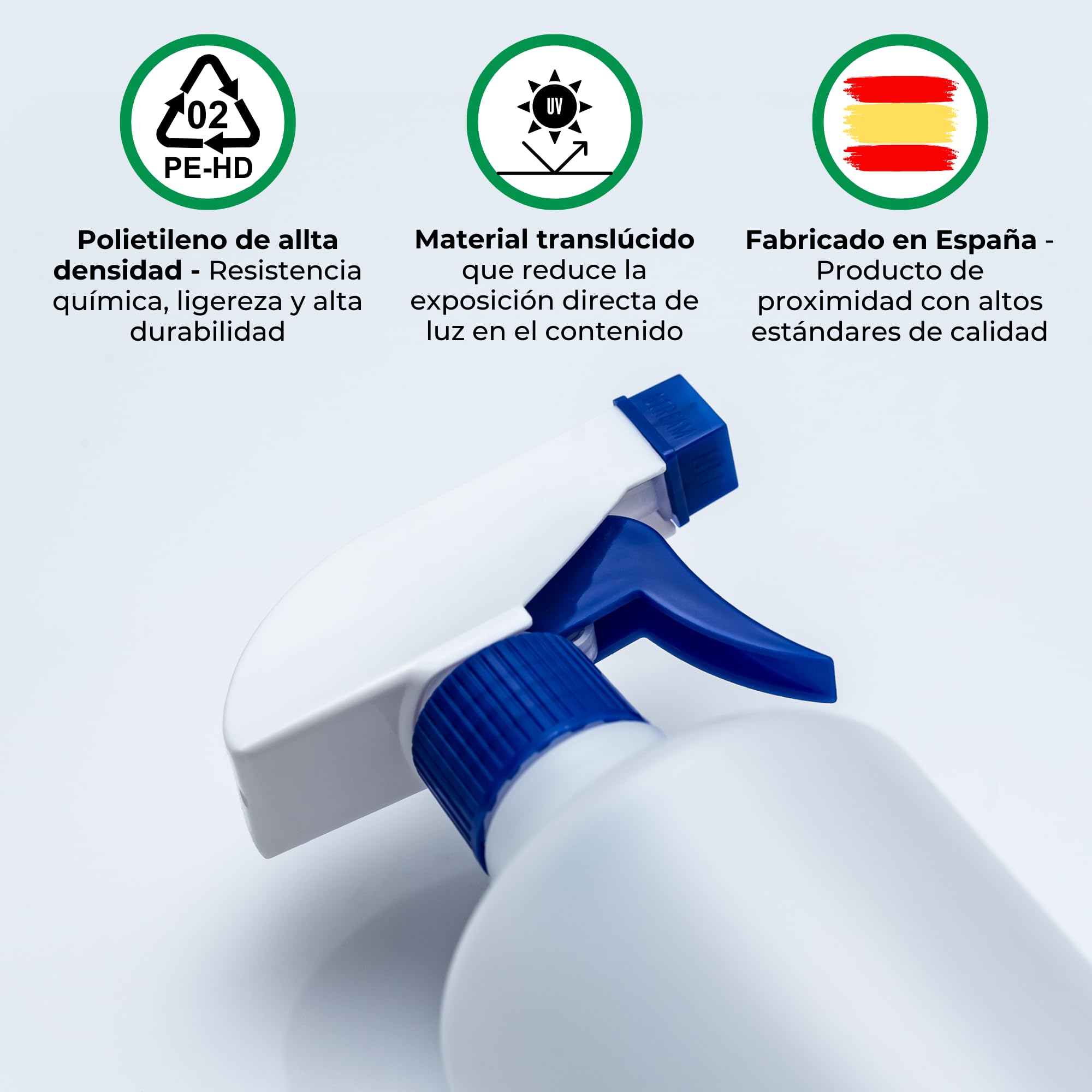 HR Hogar | Pulverizador Spray 1L Pack 3 Colores - Hecho en España - Botella Aerosol de Polietileno de Alta Densidad Resistente y Reciclable con Boquilla Regulable para Limpieza y Jardinería - 5