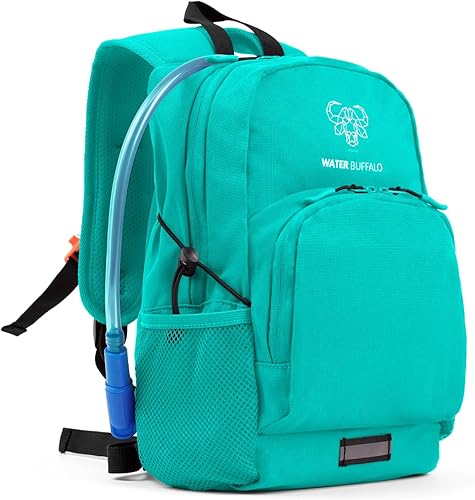 Water Buffalo Mini mochila de senderismo Sherpa para niños y mochila de hidratación, con vejiga de 1.5 L, ajuste ajustable, ribete reflectante,