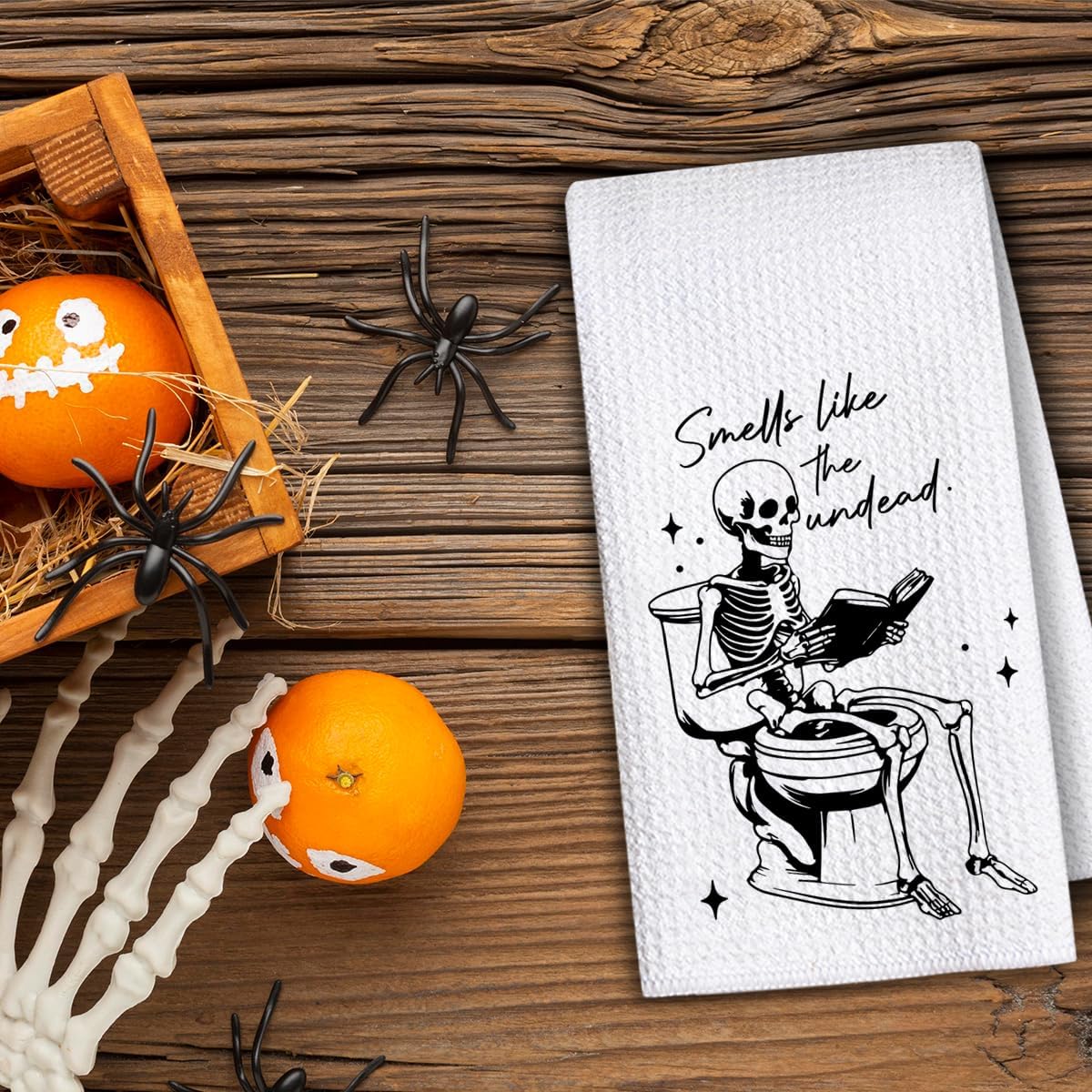 Funny Spooky Halloween Hand Towels for Bathroom,1 PCS Smells Like The Undead Kitchen Towels, Gothic Home Decorative Towels for Skull Gifts, Funny Dish Towels for Owners Housewarming - C16 - Image 6