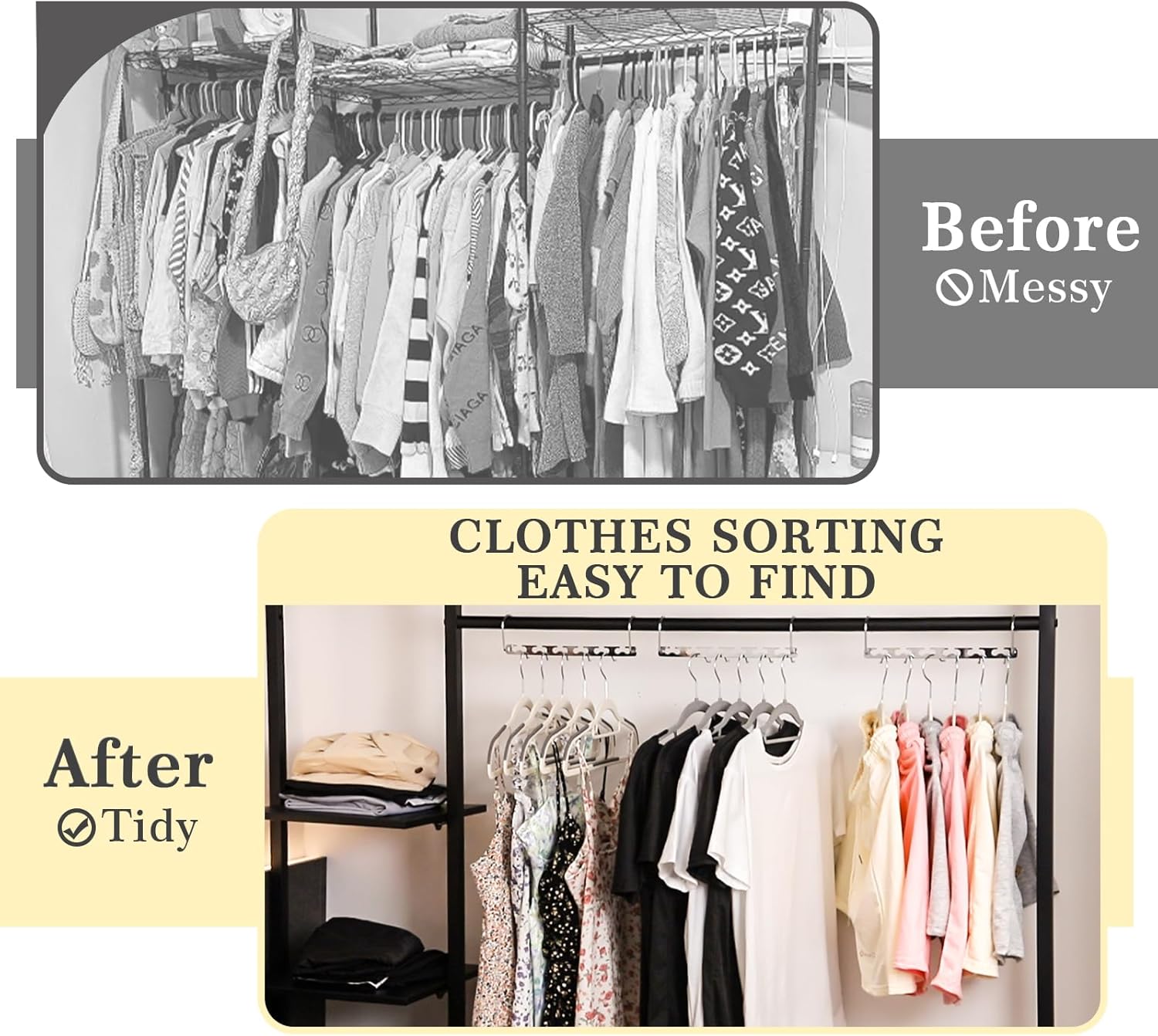 Space Saving Hangers - 20 Pack Metal Magic Closet Organizer, Stainless Steel Hanging System for College Dorm Room Essentials