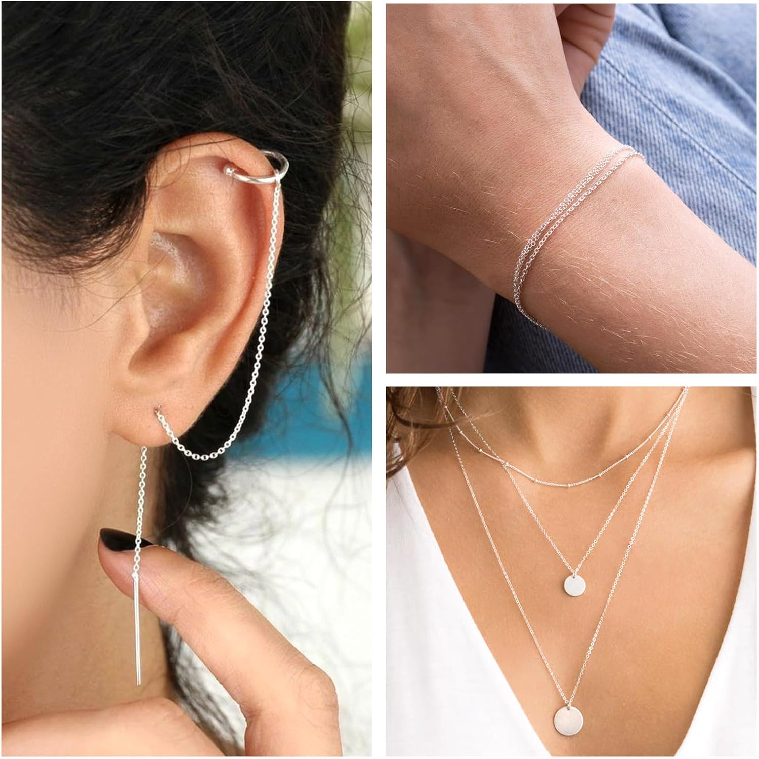 Pandahall 1M 925 Sterling Silver Cable Chains Bracelet Necklace Jewelry Chains 2x1.5x0.2mm Soldered Silver Oval Link Chains for Permanent Jewelry Making with Polishing Clothe & Velvet Bags - Image 3