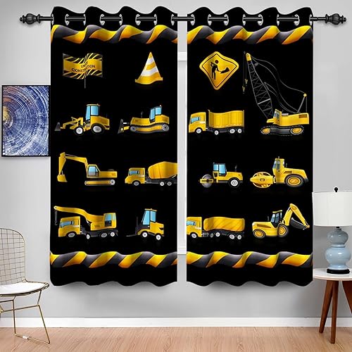 Miniatura 3 de Baocicco Cortinas de construcción para niños, para dormitorio, excavadora, tractor, camión, cuarto de bebé, cortinas de oscurecimiento con ojales,
