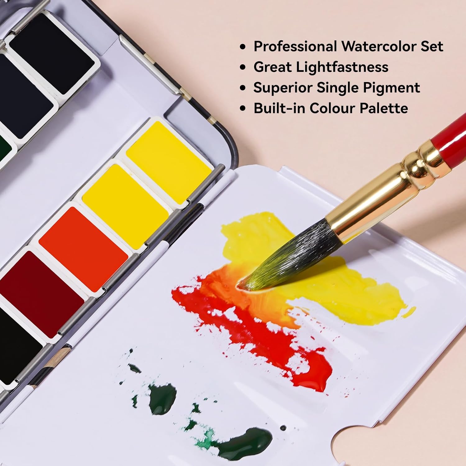 Paul Rubens Artist Watercolor Paint Set,12 Vibrant Colors in Portable Box, Great Lightfastness, Perfect Travel Professional Watercolor Set for Artists, Beginners, Adults