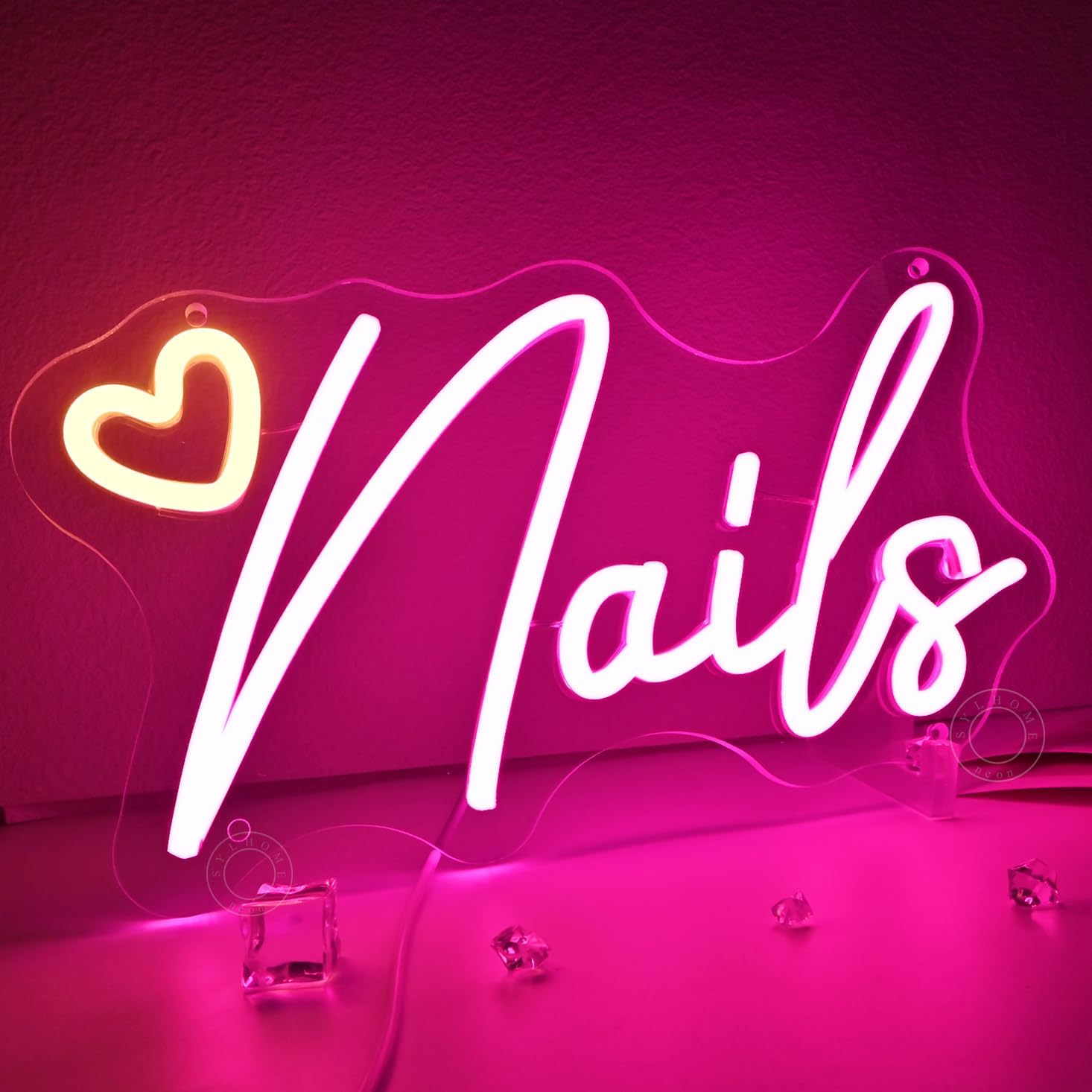 SYLHOME Led Neon Light Sign Nails With Heart Nail Studio Beauty Salon Business Makep Room Wall Sign Decor Birthday Party Backdrop 11.81" X 6.7" USB - Image 8