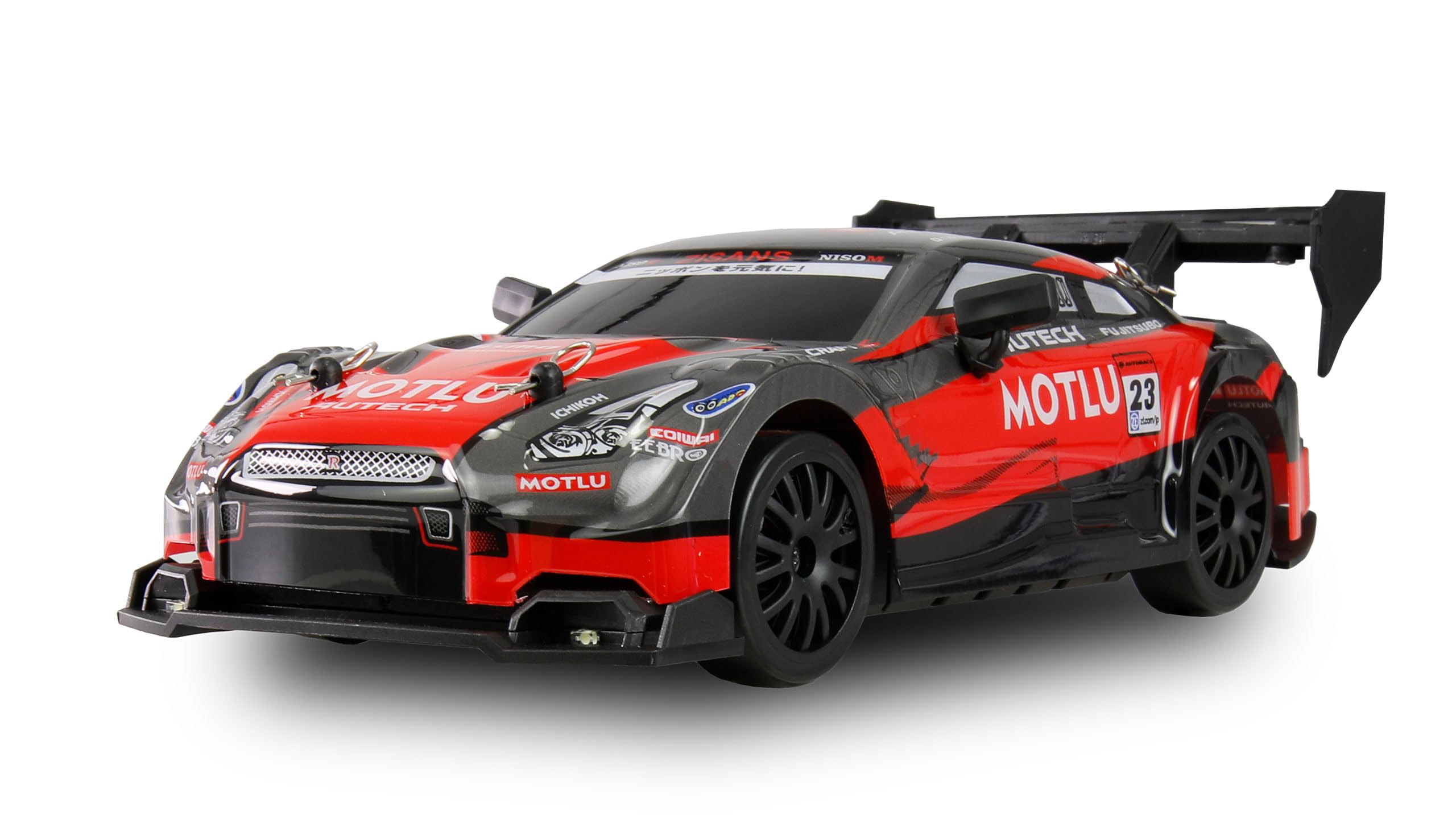 Amewi Drift Racing Car, RC radiocomandato, con illuminazione sottoscocca, 20 km/h, 4 WD 1:24 RTR rosso/nero con telecomando, batteria, cavo di ricarica, accessori