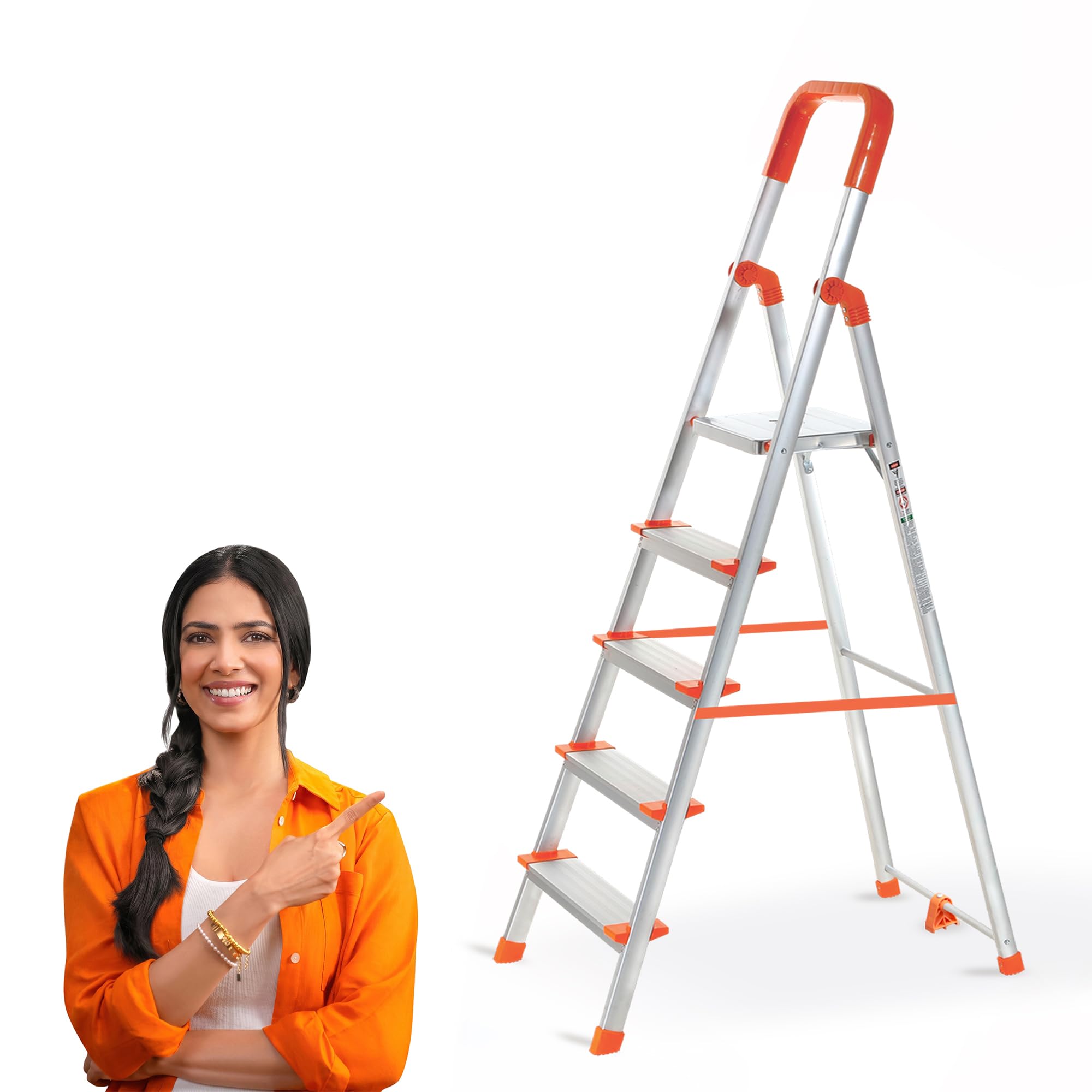 PROHOME Aluminium Ladder for Home 8 Steps Foldable with Railing & Anti-Skid Wide Steps | 8 Step Ladder for Home Use, Kitchen & Household | 270 Kg Capacity Folding Ladder | 5 Year Warranty (Orange) — Amazon image 12