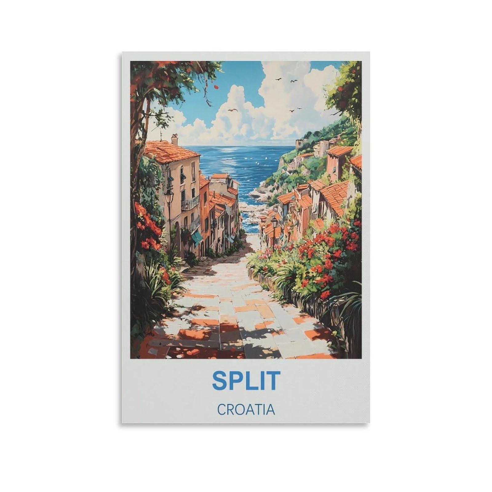 EZMLFA DIY Diamond Painting,Split Croatia 5D Landscape Diamond Painting Kits for Adult, Gem Art Crystal Art Kits for Adults, for Home Wall 40x40cm