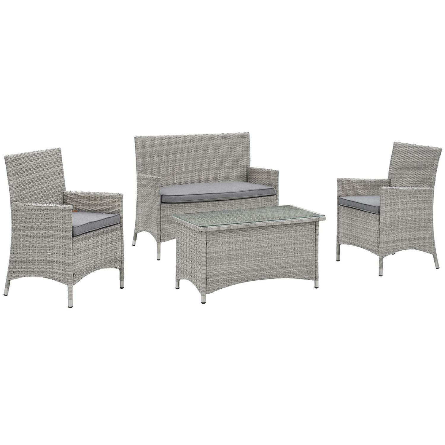 Juego de muebles de patio al aire libre de 4 piezas de mimbre Bridge en gris claro gris