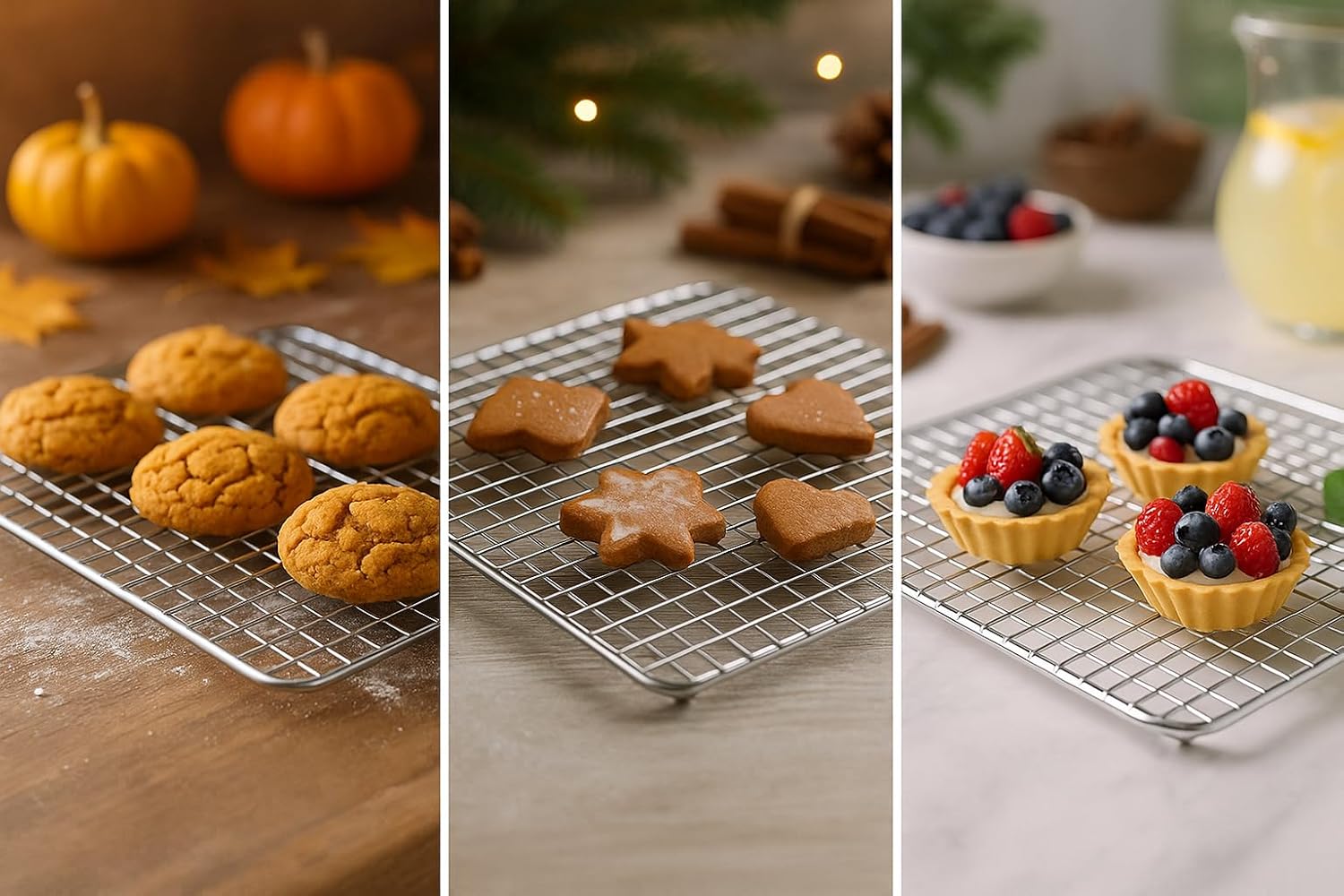 10'' x 18'' 4 Pack Full Size Footed Cooling Rack for Steam Table Pan – Durable Chrome-Plated Metal Pan Grate, Multi-Purpose Baking & Roasting Rack, Heavy-Duty Kitchen