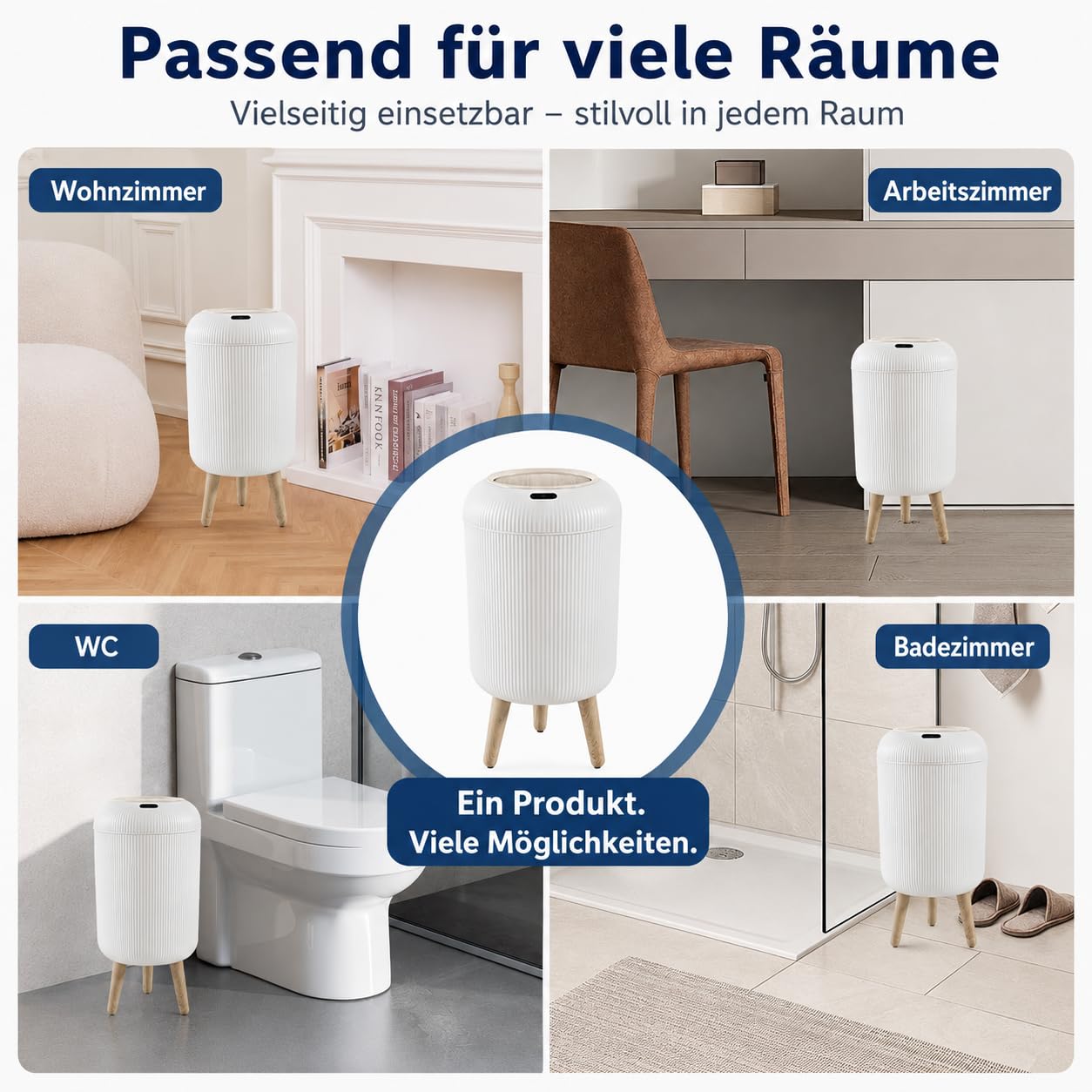 Smart Mülleimer mit Sensor,Weiß,10L,für Küche und Badezimmer, klein Geruchsdichter Trash Can Automatisch, Ideal als Bad Mülleimer, mit Deckel (Weiß)