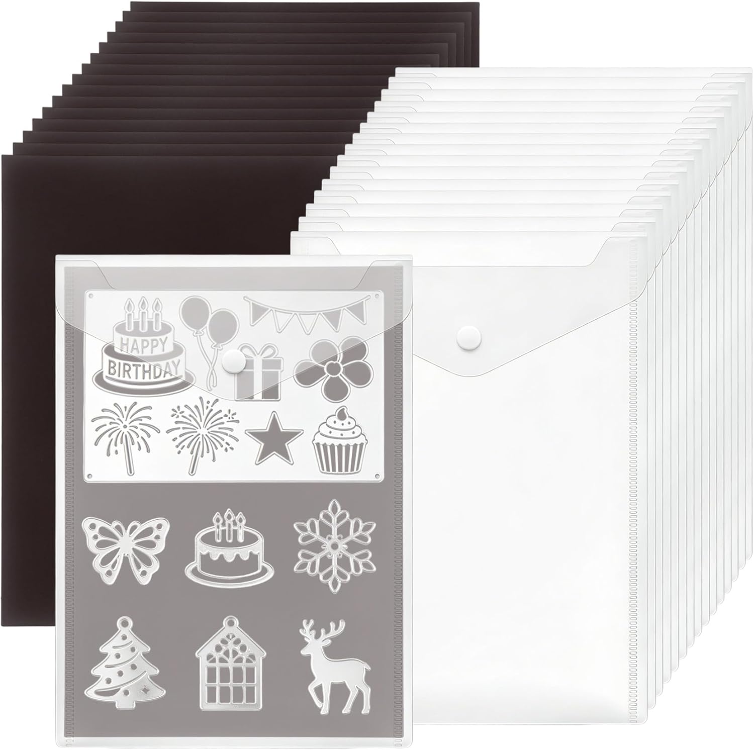 Klmnop 15 Pack 7" x 9.4" Stamp and Die Storage Pockets with 0.7 mm Thick Magnetic Sheets, Clear Reusable Die Storage Envelopes for Craft Scrapbooking Paper Card Photos Receipts Organization