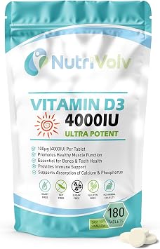 Vitamin D 4000IU | 6 Months Supply | 180 Easy-Swallow Vitamin D3 Tablets | Vegetarian | High Strength | Immune & Bone Support Supplement | General Health & Wellbeing | 100 g