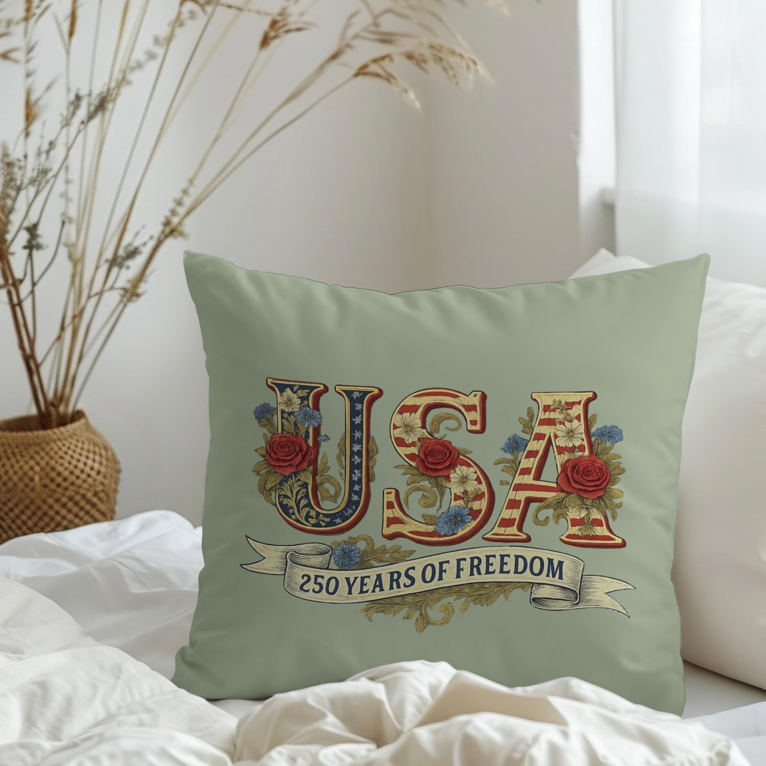 Freedom 4th of July Patriotic Throw Pillow Cover 18x18, Rustic Independence Decor, Independence Home Decor, Memorial Day America Flag Cushion Case for Home Bedroom image 4