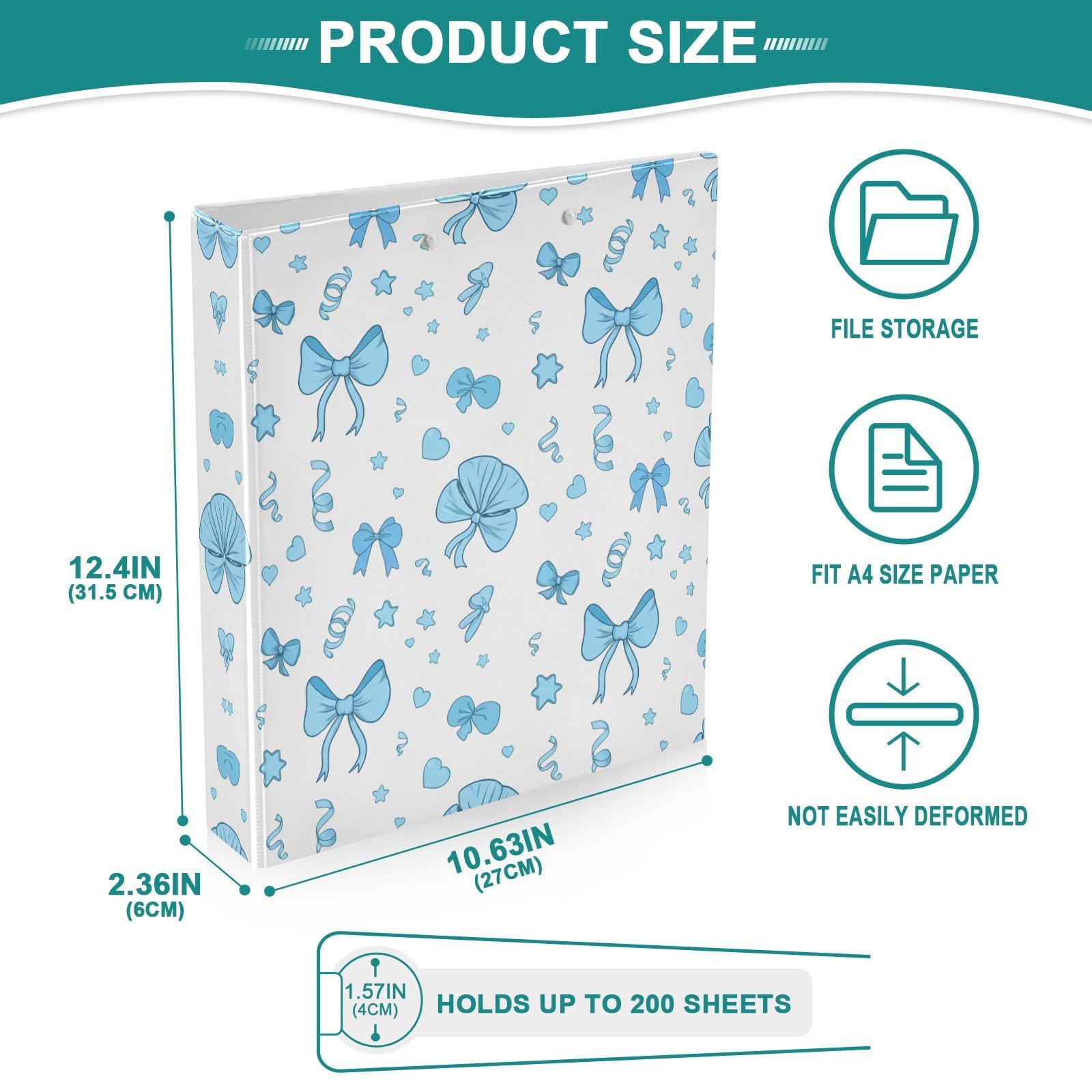 Raccoglitore ad anelli con 3 anelli, 3,8 cm, blu, decorativo, con clip in metallo, formato A4, organizer per casa e ufficio, confezione da 2
