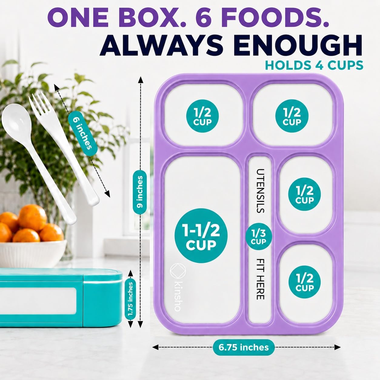 Bento-Box zestaw 2 pudełek na lunch, szczelne pojemniki na porcje do przygotowywania posiłków dla dzieci i dorosłych, do pracy lub szkoły, na lunch i przekąski, nie zawiera BPA, fioletowy