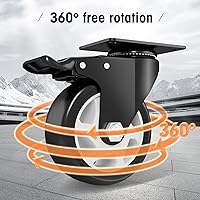 Vista 3 de Ruedas giratorias, Ruedas giratorias de 4", Juego de ruedas giratorias de 8 unidades resistentes - ASRINIEY Ruedas giratorias de poliuretano negro