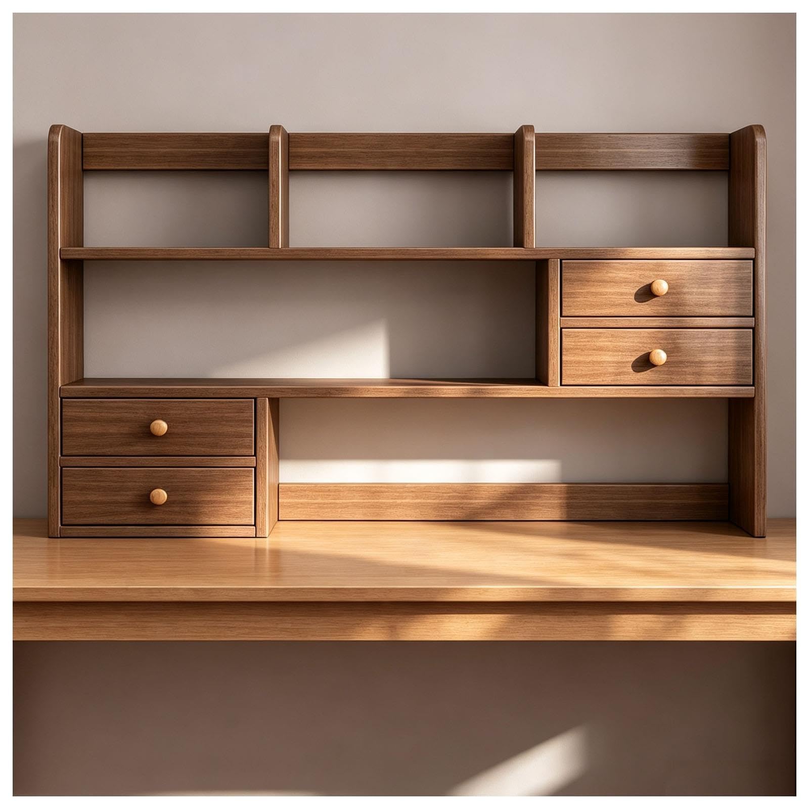 Desktop Bookshelf with Drawers, 3-Tier Wooden Desk Organizer Shelf