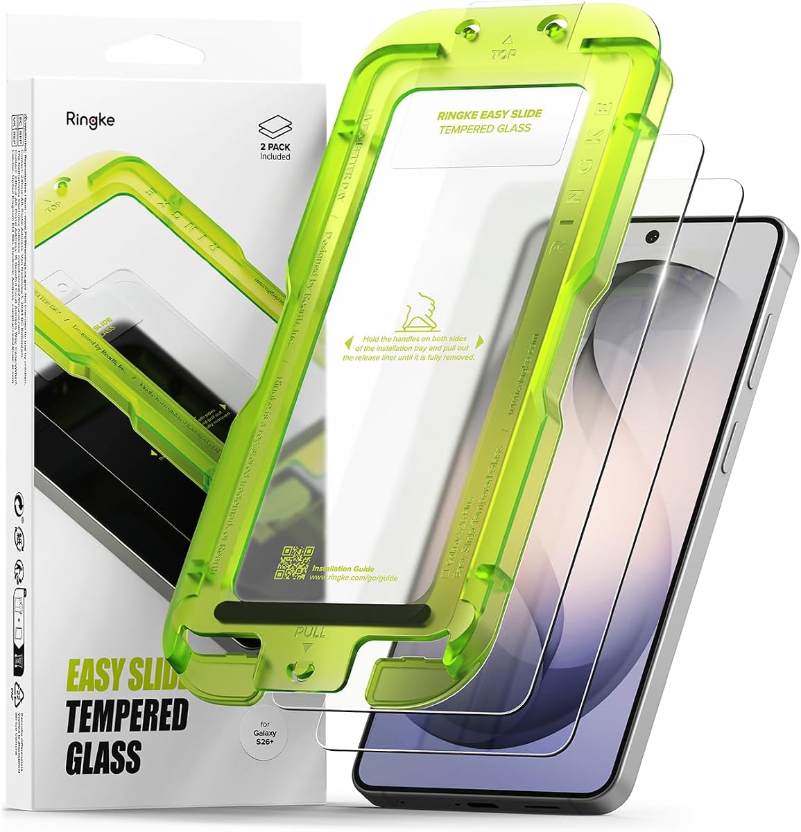 Ringke Protector de pantalla para Samsung Galaxy S26 Plus [Easy Slide, paquete de 2] | Fácil instalación con herramienta de alineación, vidrio templado de dureza 9H premium compatible con carcasas.