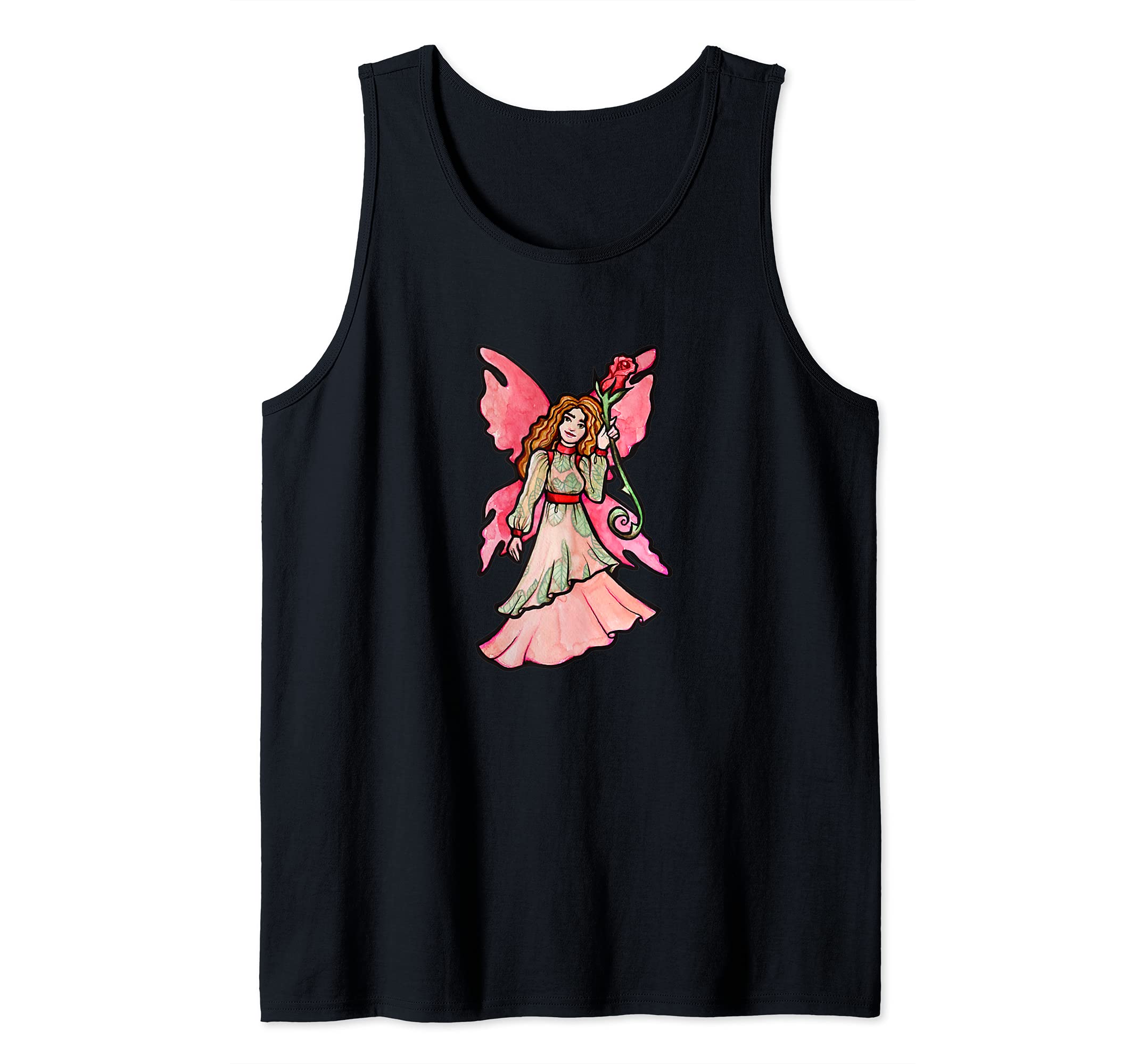 Cute Pink Fairy Garden Art Faerie Gardeners Tank Top, Black