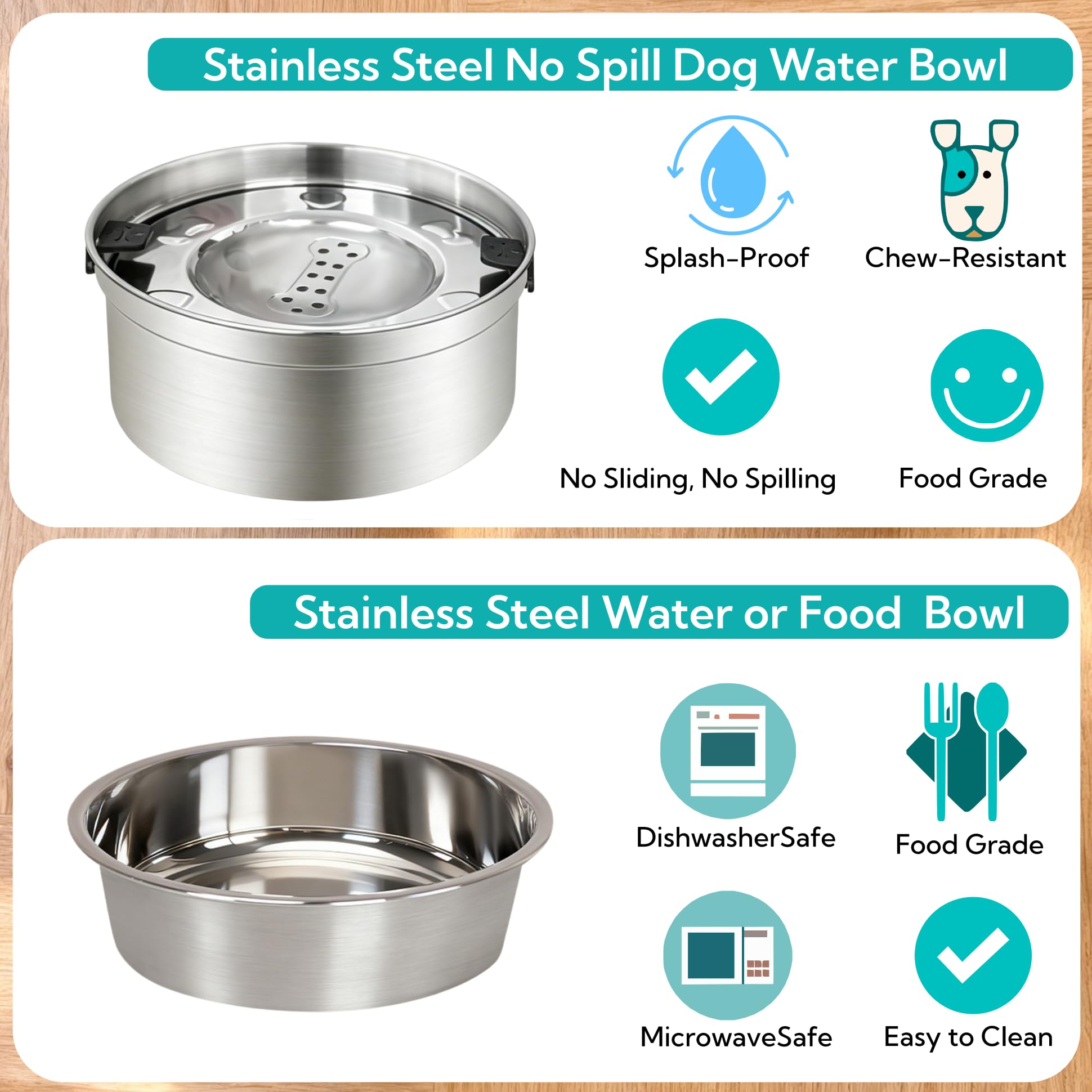 Set di 2 ciotole per cani rialzate, senza fuoriuscite, per razze piccole, 1 ~ 1,5 tazze, ciotole per cani in acciaio inossidabile 304 con supporto regolabile in altezza da 17,8 cm, in metallo lavabile