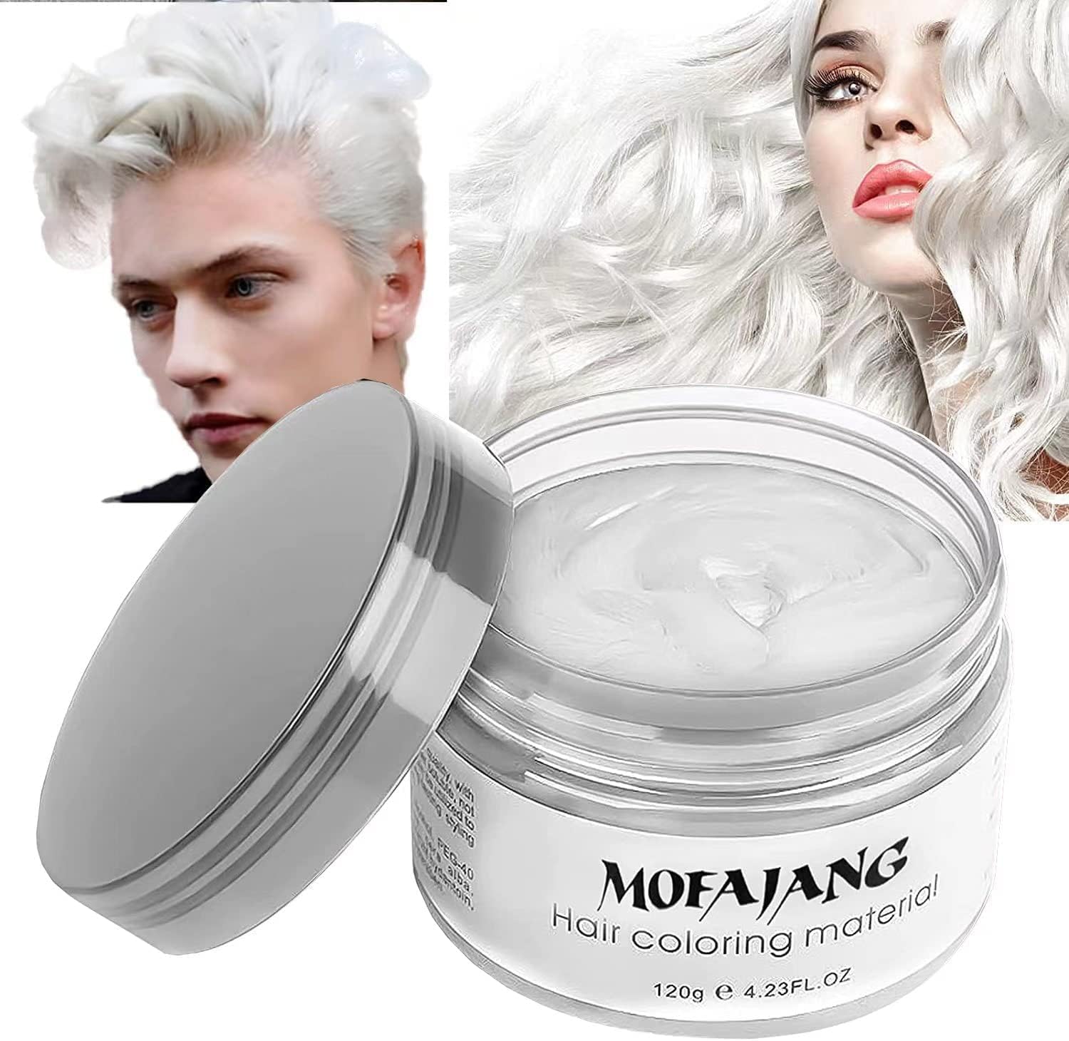 Hair Wax Color White, Temporary Hair Color Dye Washable Hair Styling Mud, Style Clay for Girls Boys Teens Women, Instant Hair Coloring Gel Cream for DIY Cosplay Halloween Children's Day (1, White)
