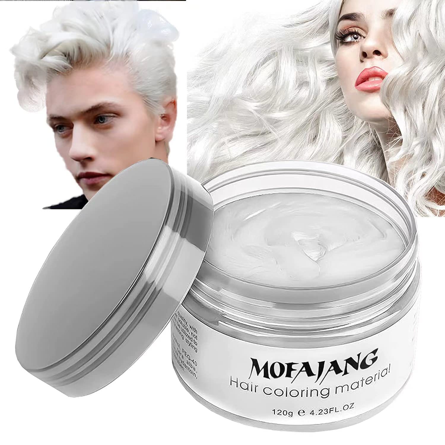 Hair Wax Color White, Temporary Hair Color Dye Washable Hair Styling Mud, Style Clay for Girls Boys Teens Women, Instant Hair Coloring Gel Cream for DIY Cosplay Halloween Children's Day (1, White)